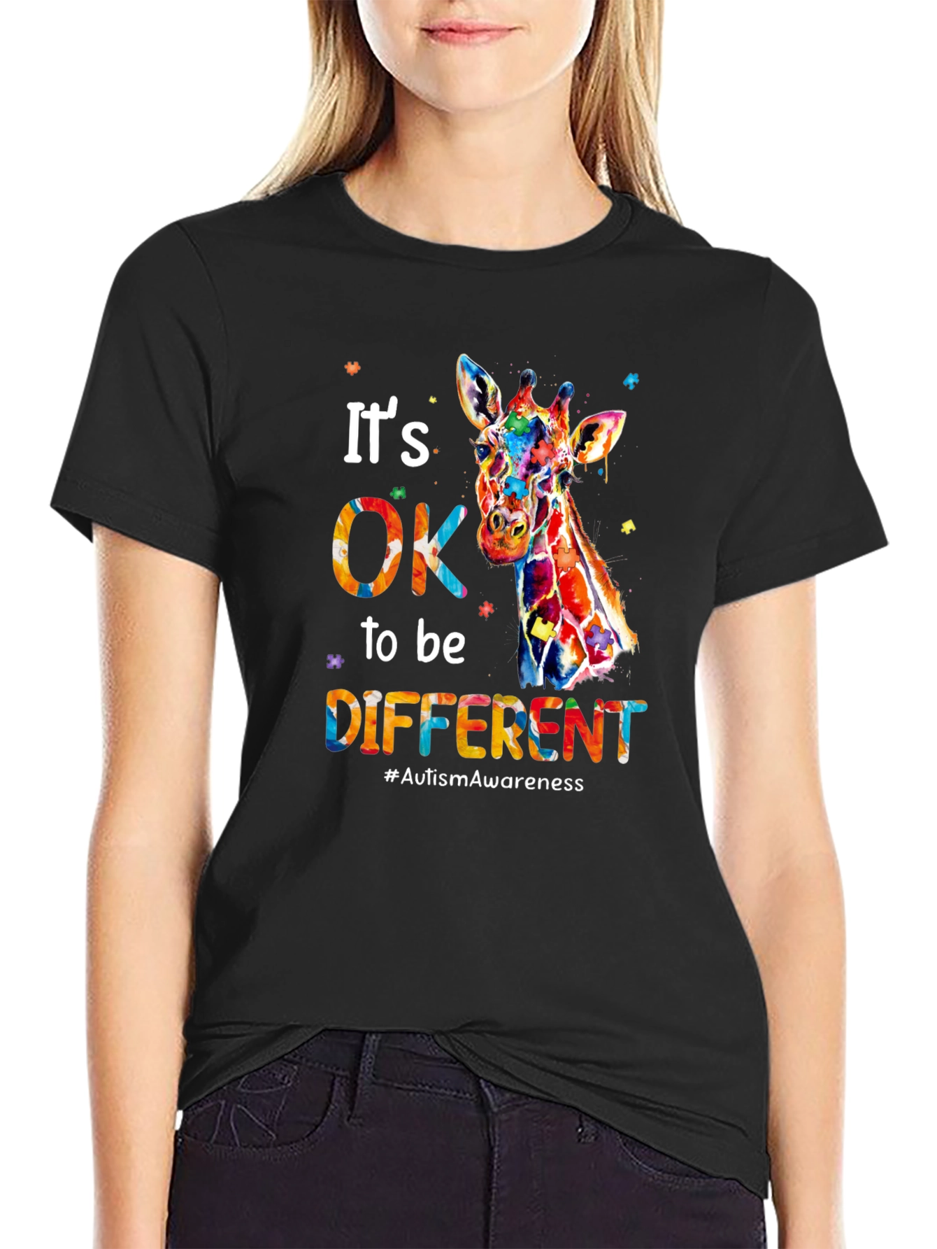 Its OK to Be Different Giraffe Autism Awareness T-Shirt