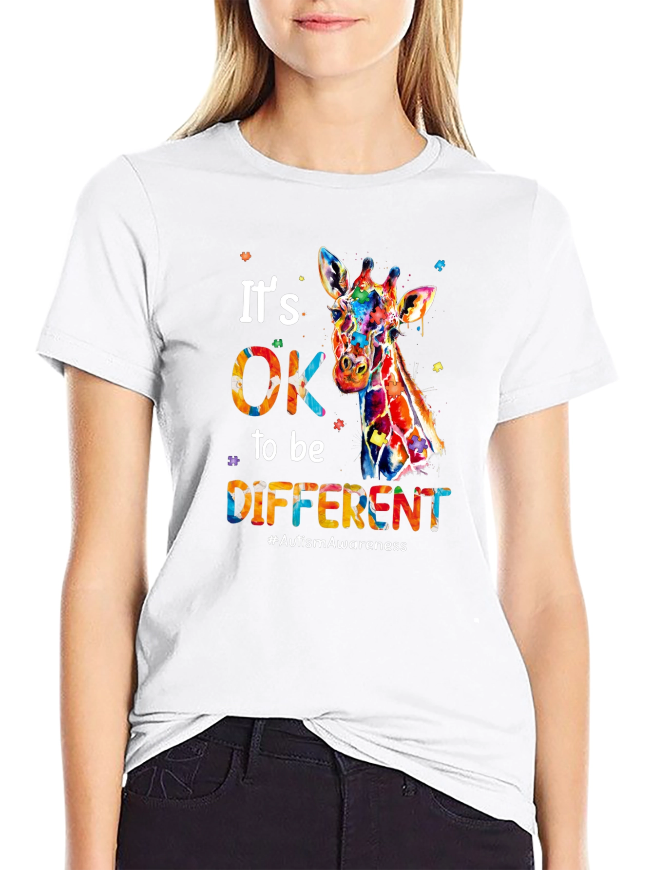 Its OK to Be Different Giraffe Autism Awareness T-Shirt