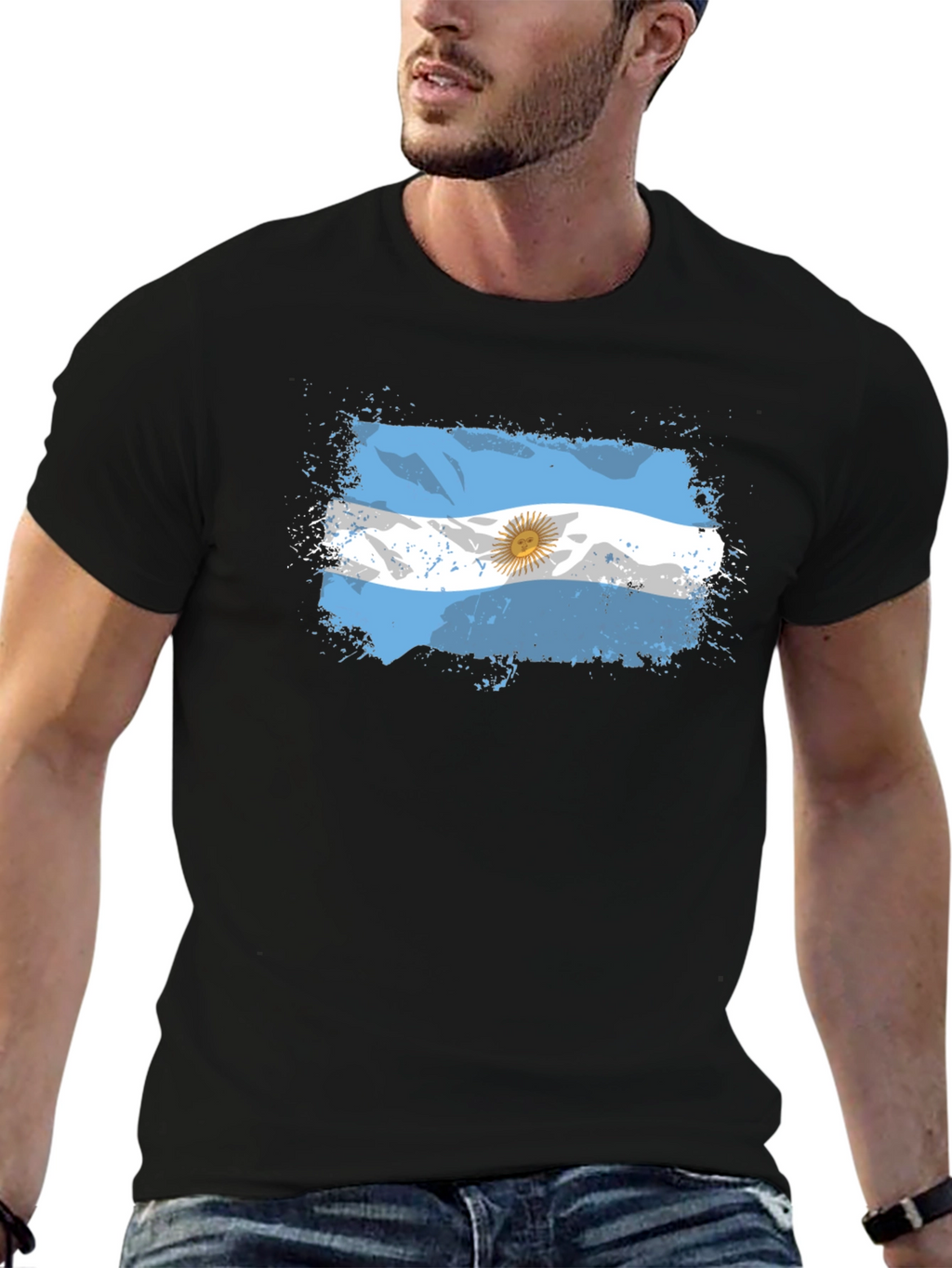 Argentina Flag Graphic Black T-Shirt