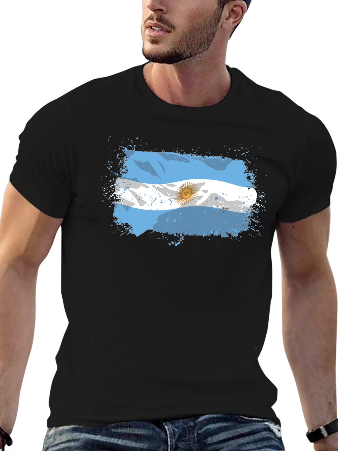 Argentina Flag Graphic Black T-Shirt