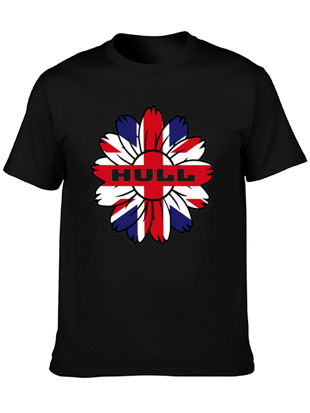 Hull UK Flag Flower Graphic Black T-Shirt