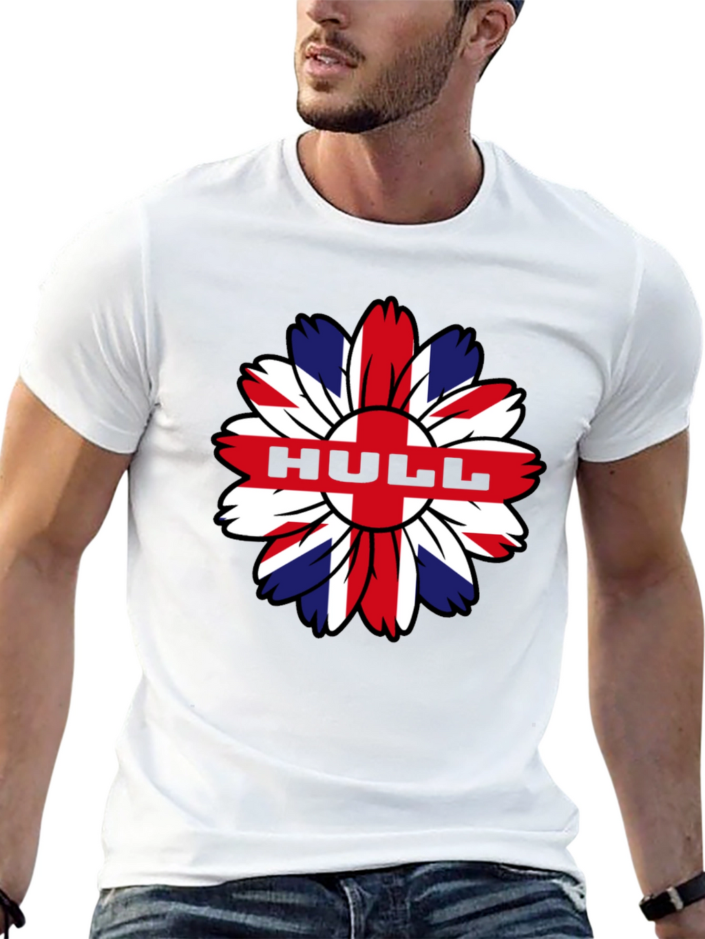 Hull UK Flag Flower Graphic Black T-Shirt