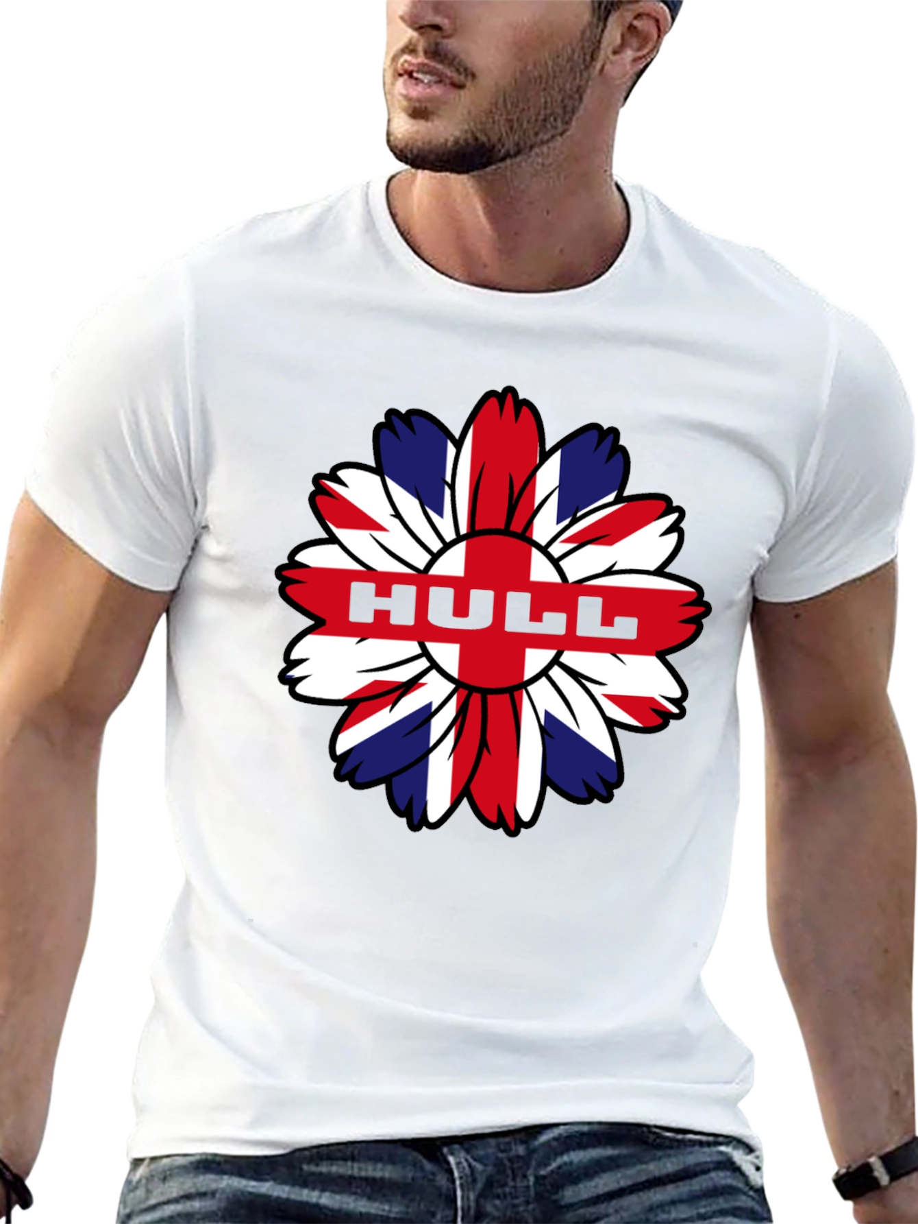 Hull UK Flag Flower Graphic Black T-Shirt