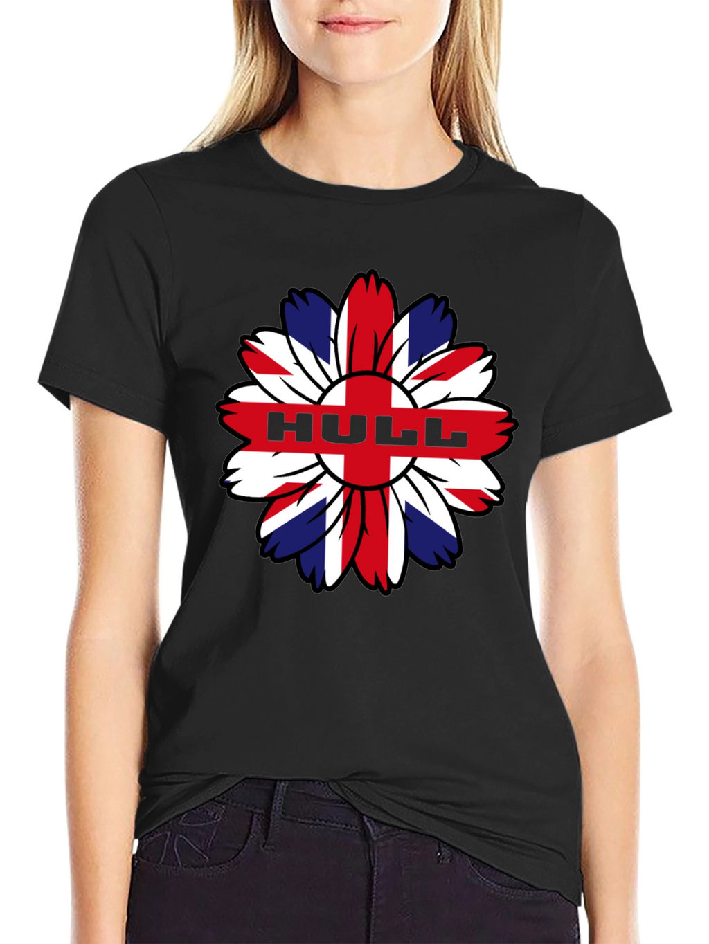 Hull UK Flag Flower Graphic Black T-Shirt