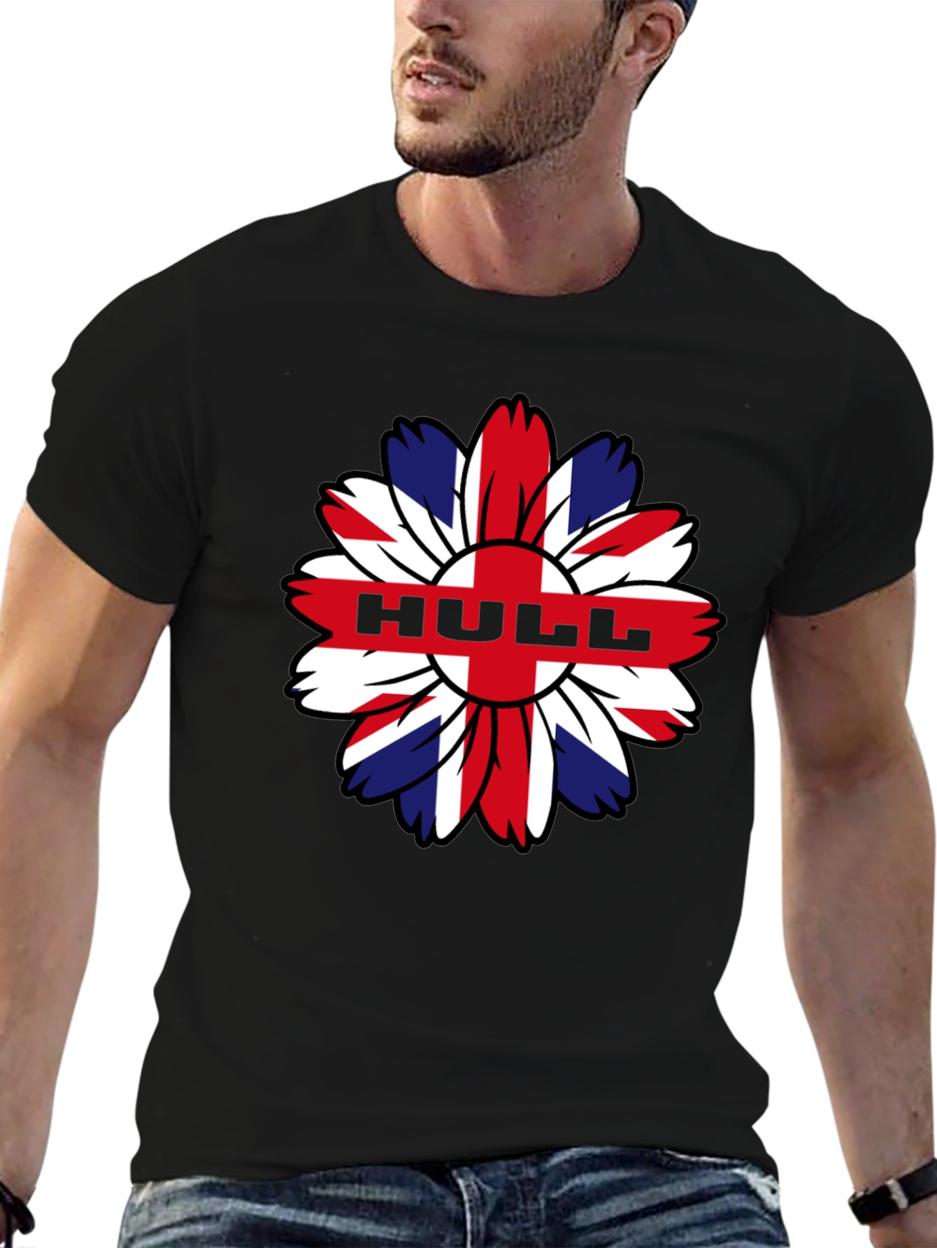 Hull UK Flag Flower Graphic Black T-Shirt