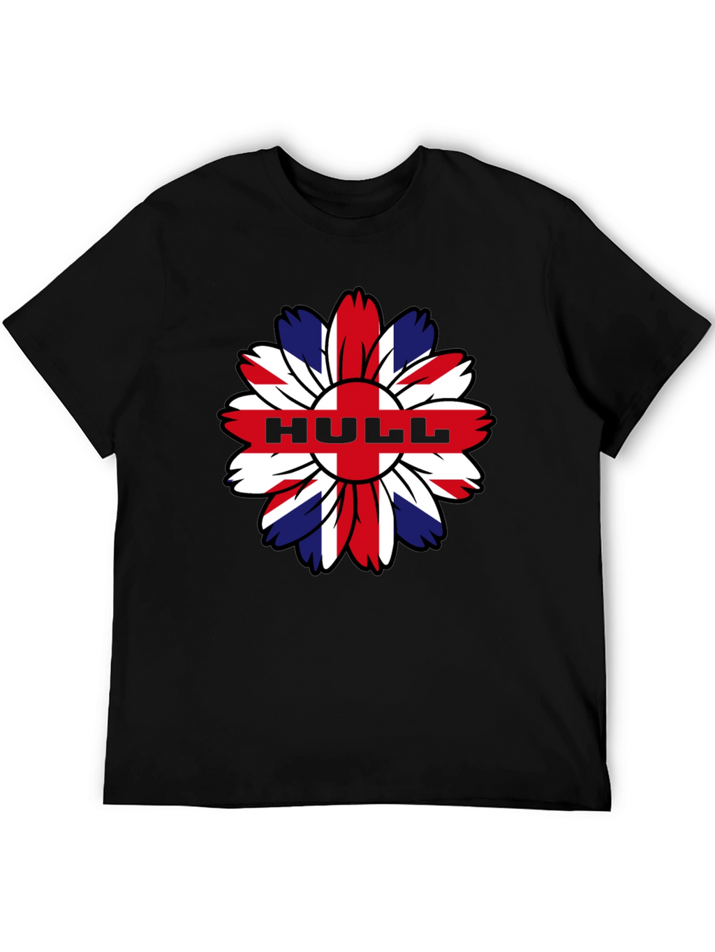 Hull UK Flag Flower Graphic Black T-Shirt