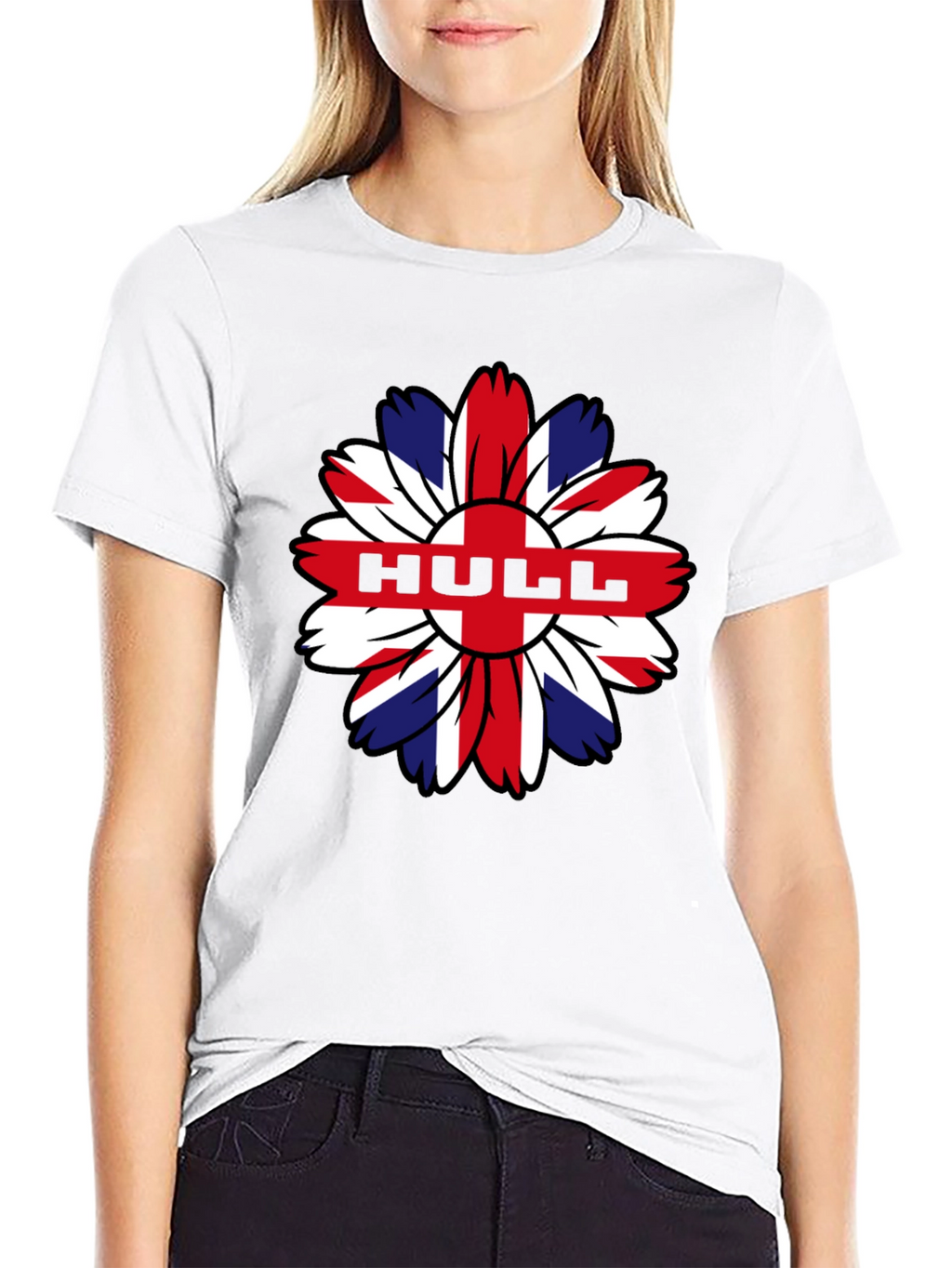 Hull UK Flag Flower Graphic Black T-Shirt
