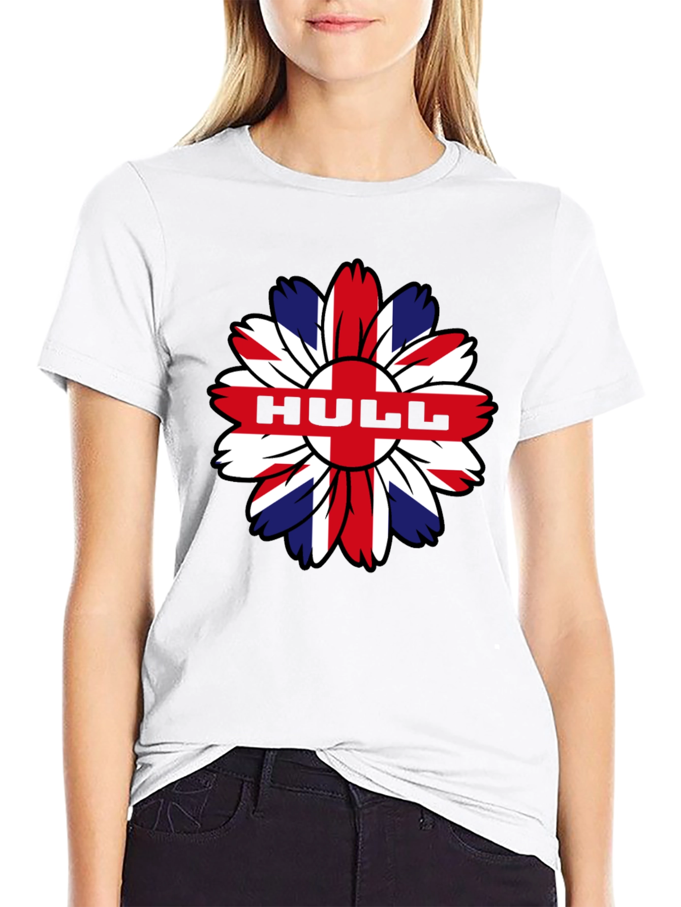 Hull UK Flag Flower Graphic Black T-Shirt