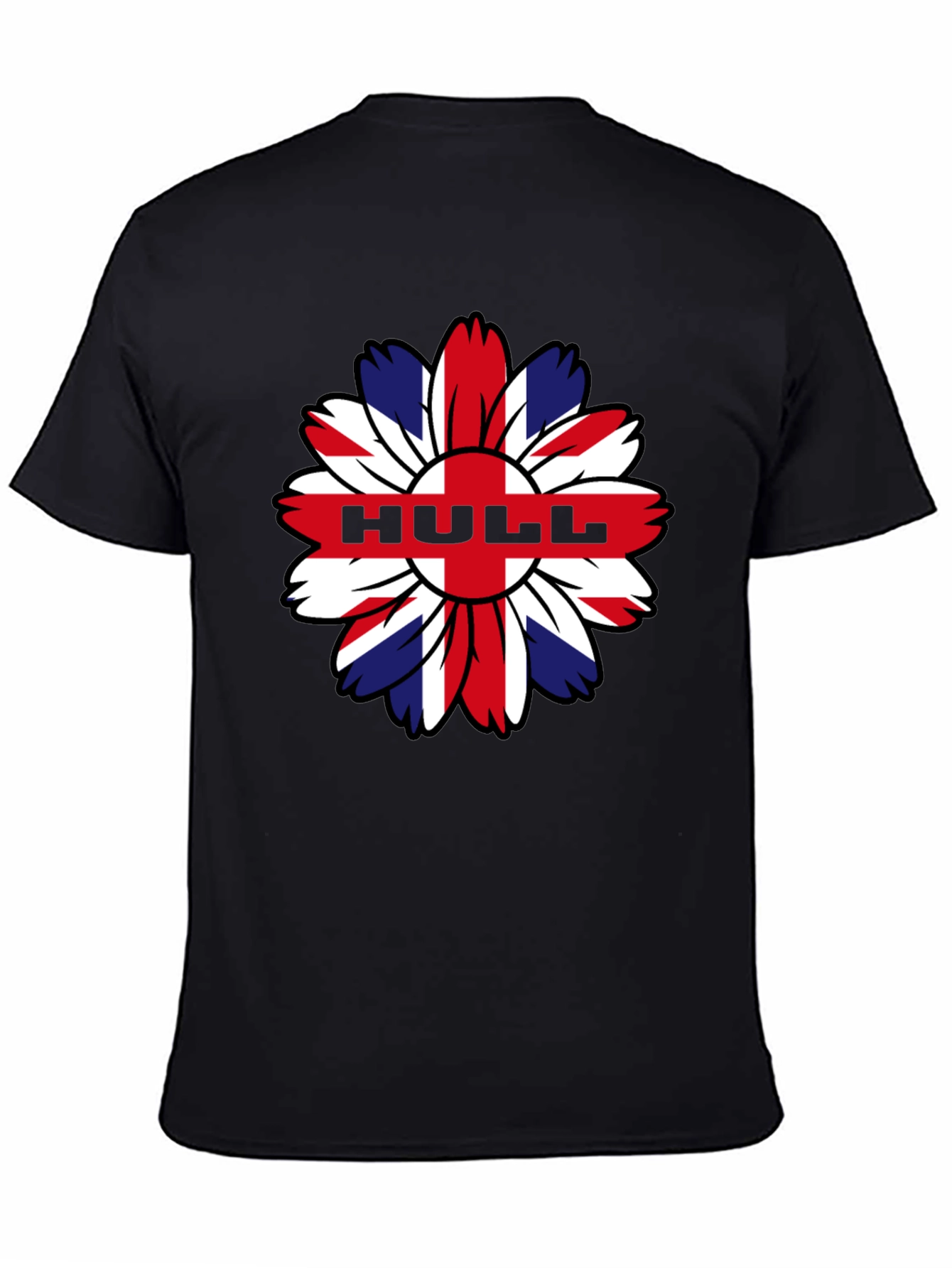 Hull UK Flag Flower Graphic Black T-Shirt