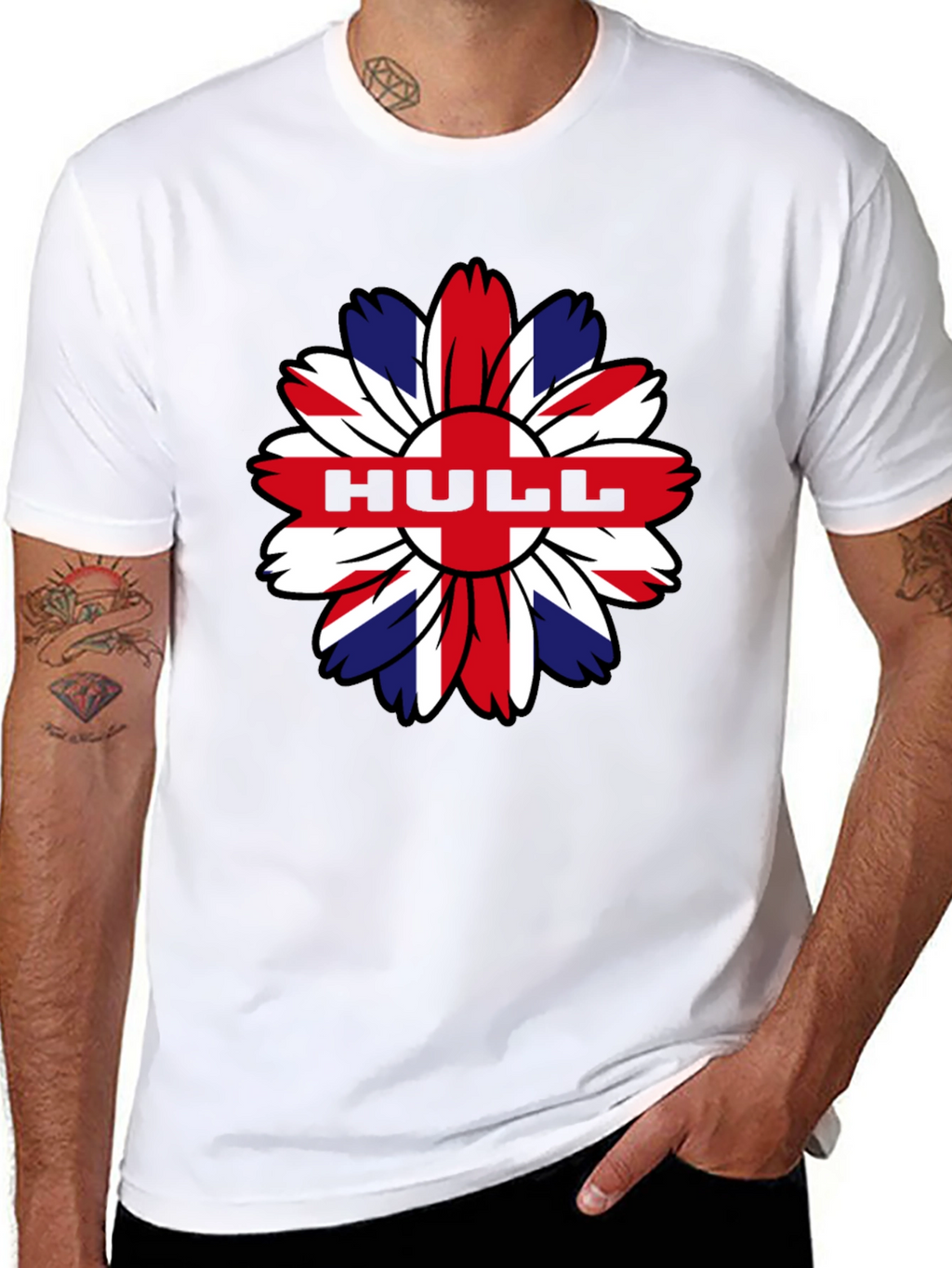 Hull UK Flag Flower Graphic Black T-Shirt