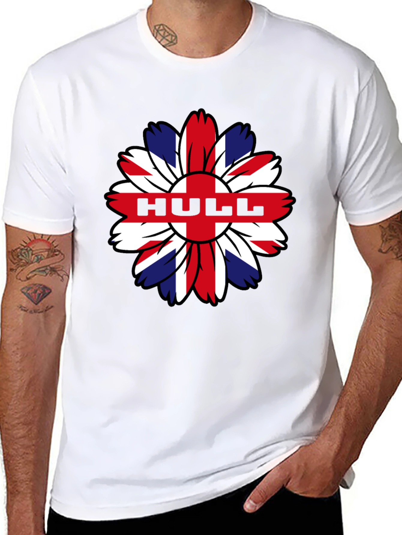 Hull UK Flag Flower Graphic Black T-Shirt