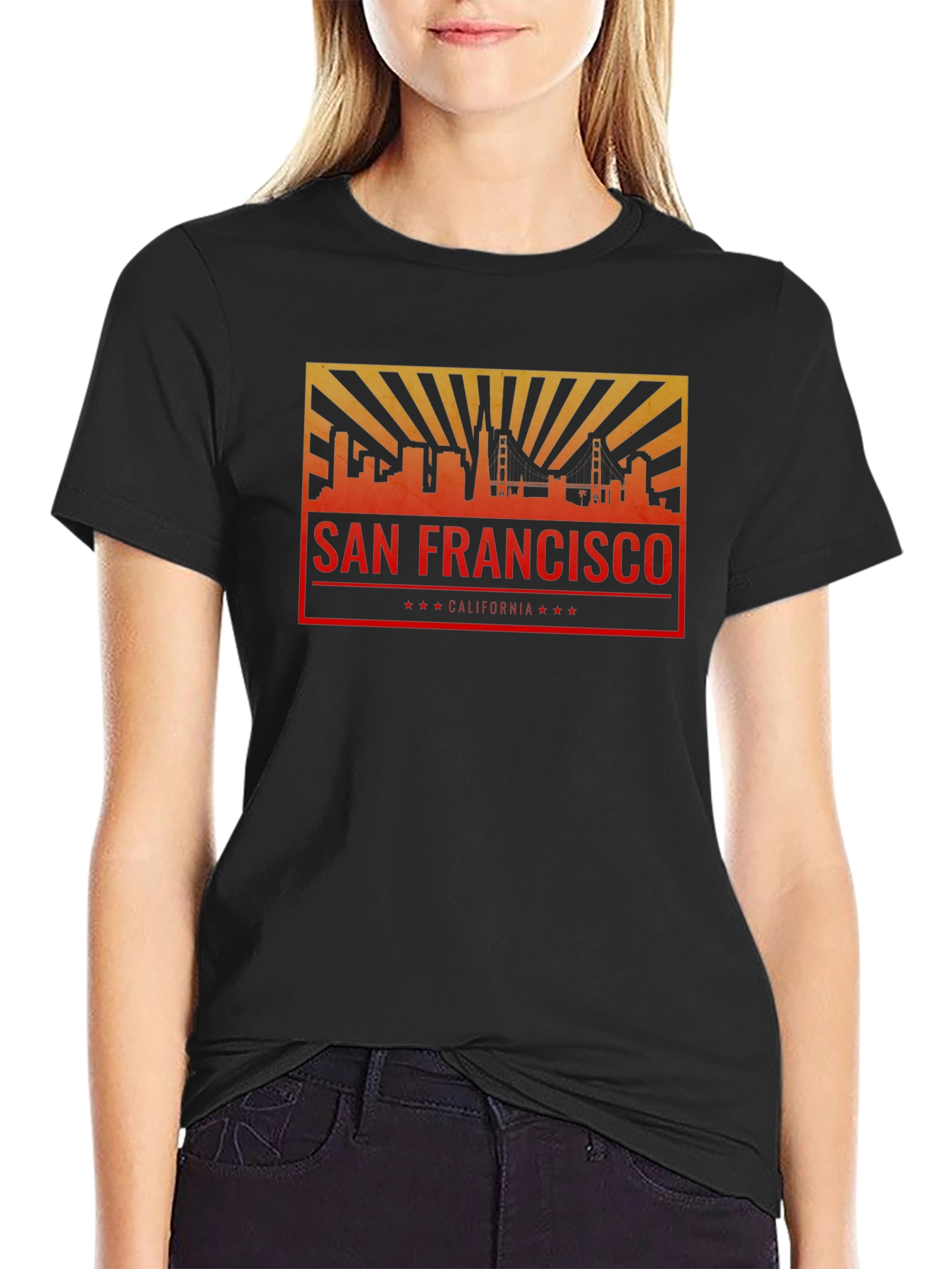 San Francisco Skyline Graphic Tee - Black Crew Neck