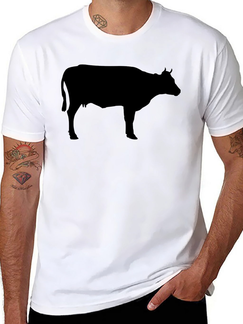 Cow Silhouette Graphic Tee - Black