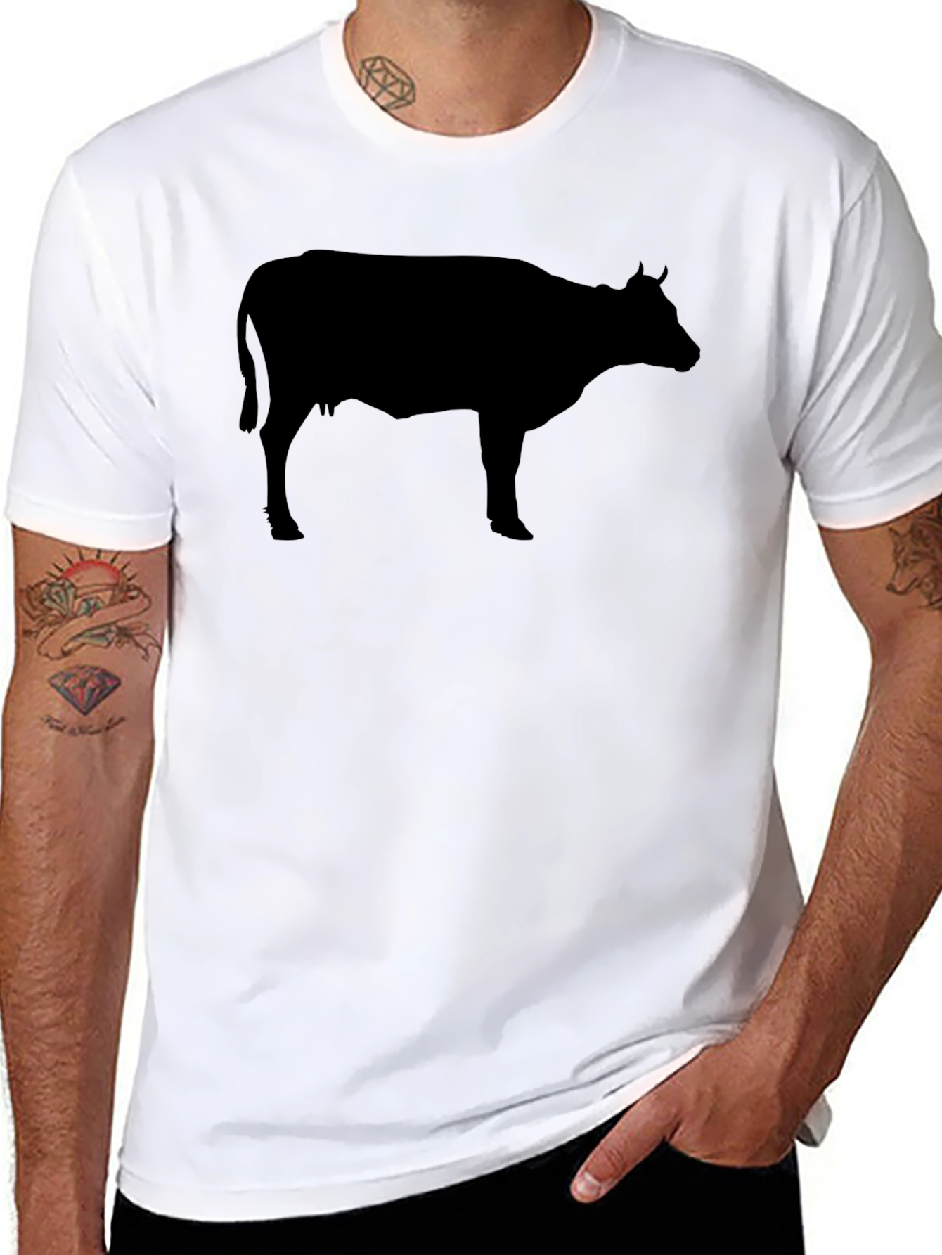 Cow Silhouette Graphic Tee - Black