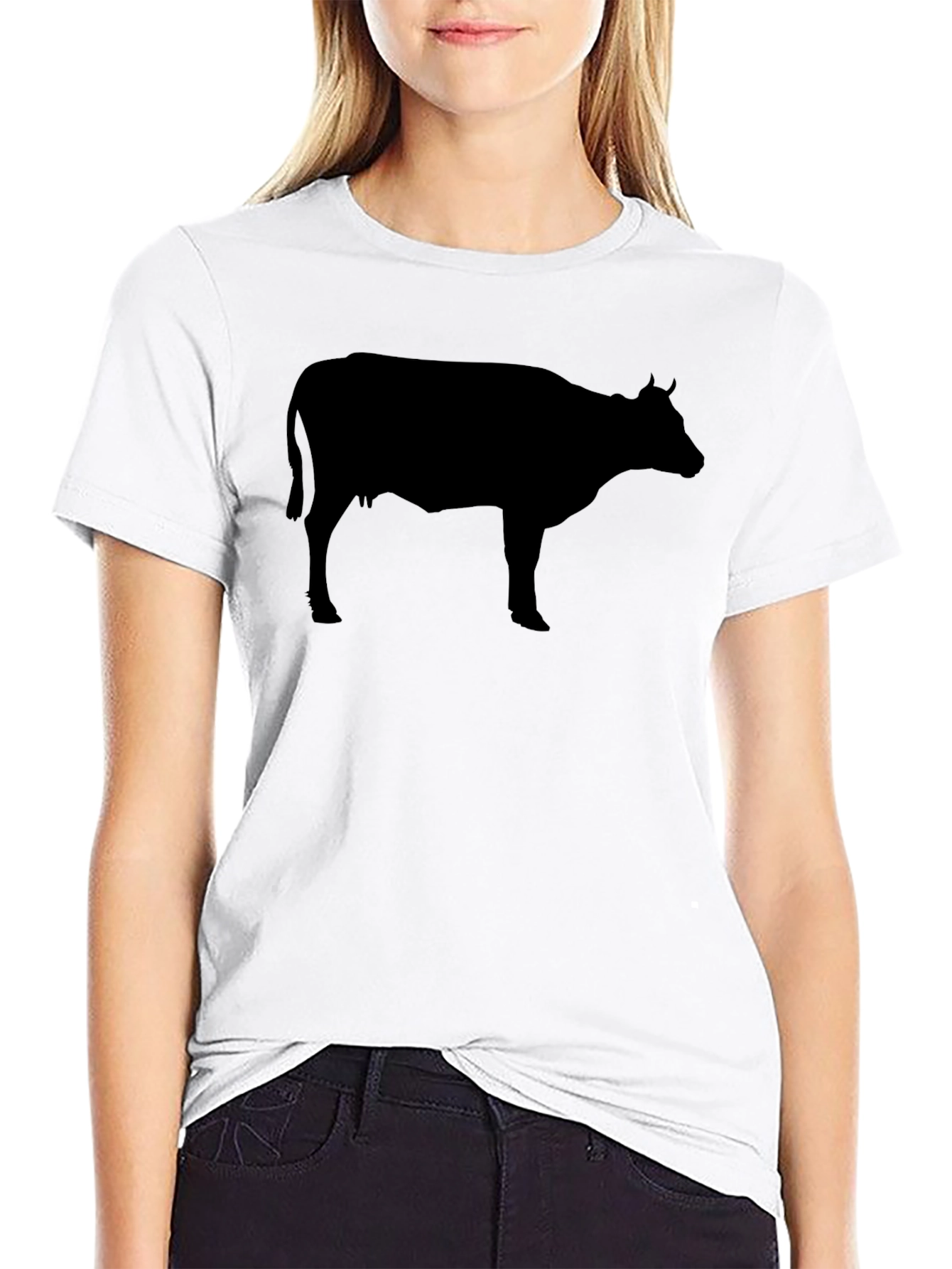 Cow Silhouette Graphic Tee - Black