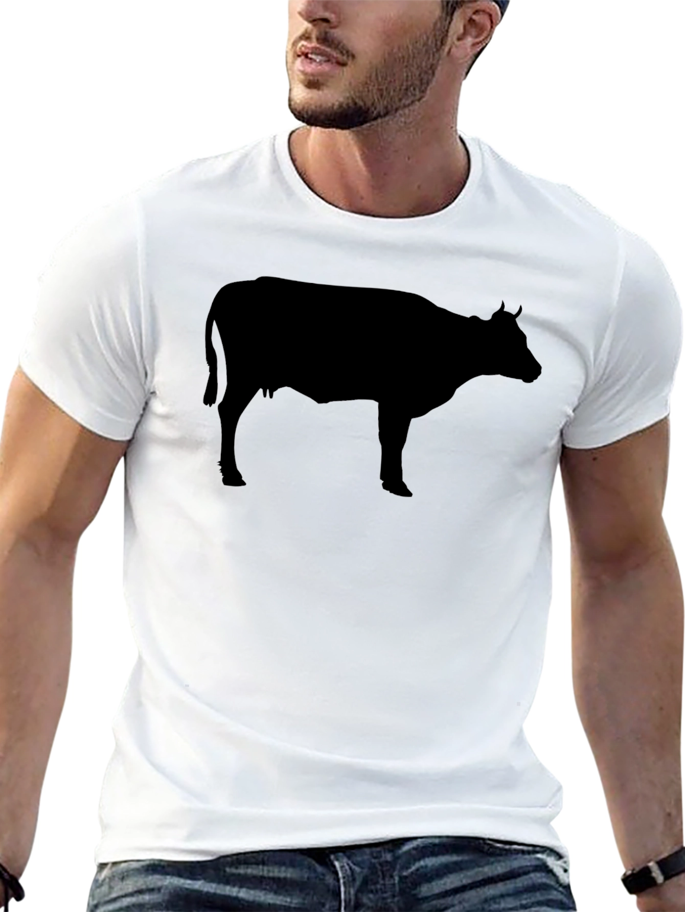 Cow Silhouette Graphic Tee - Black
