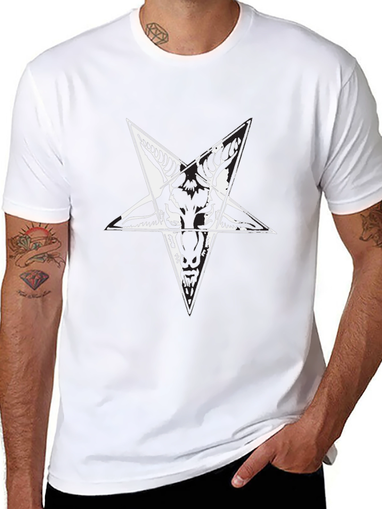 Baphomet Pentagram Graphic Tee - Black