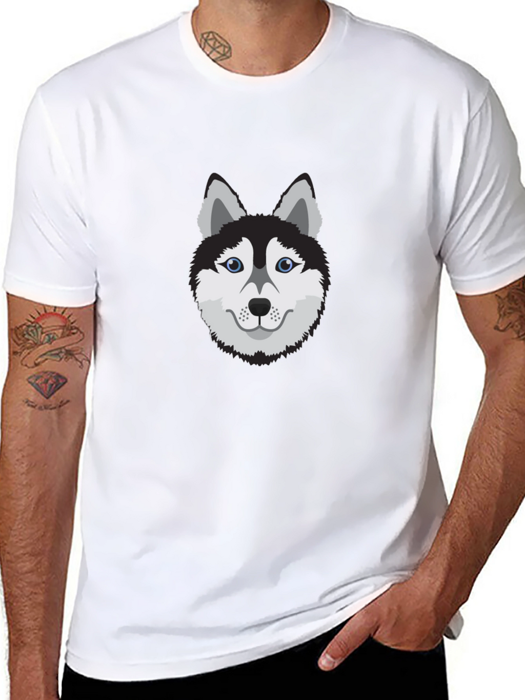 Cool Husky Dog Graphic Tee - Black Cotton T-Shirt