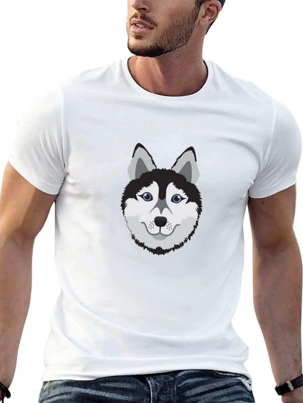 Cool Husky Dog Graphic Tee - Black Cotton T-Shirt