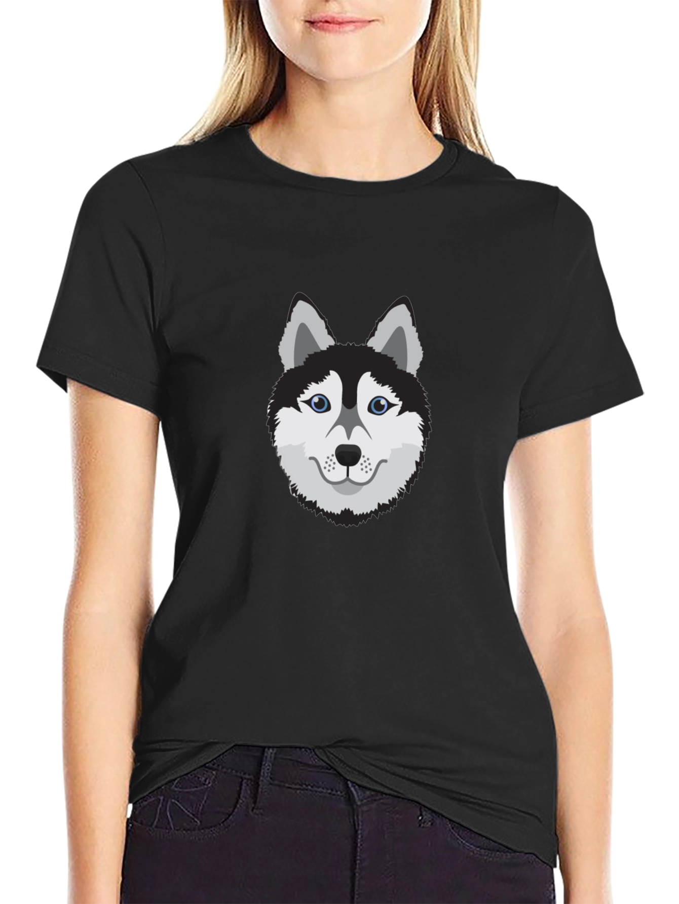 Cool Husky Dog Graphic Tee - Black Cotton T-Shirt