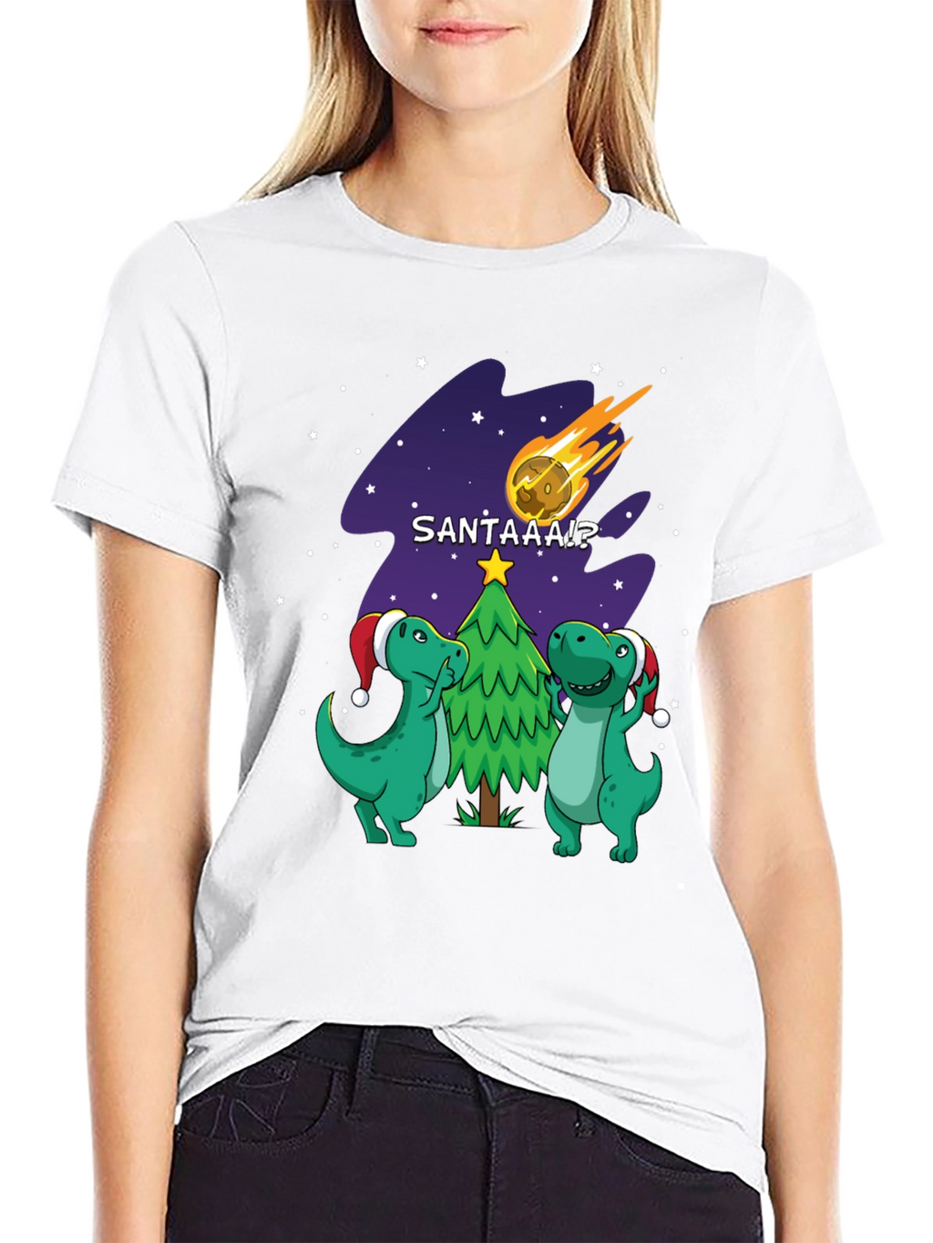 Dinosaur Santa Comet Christmas T-Shirt