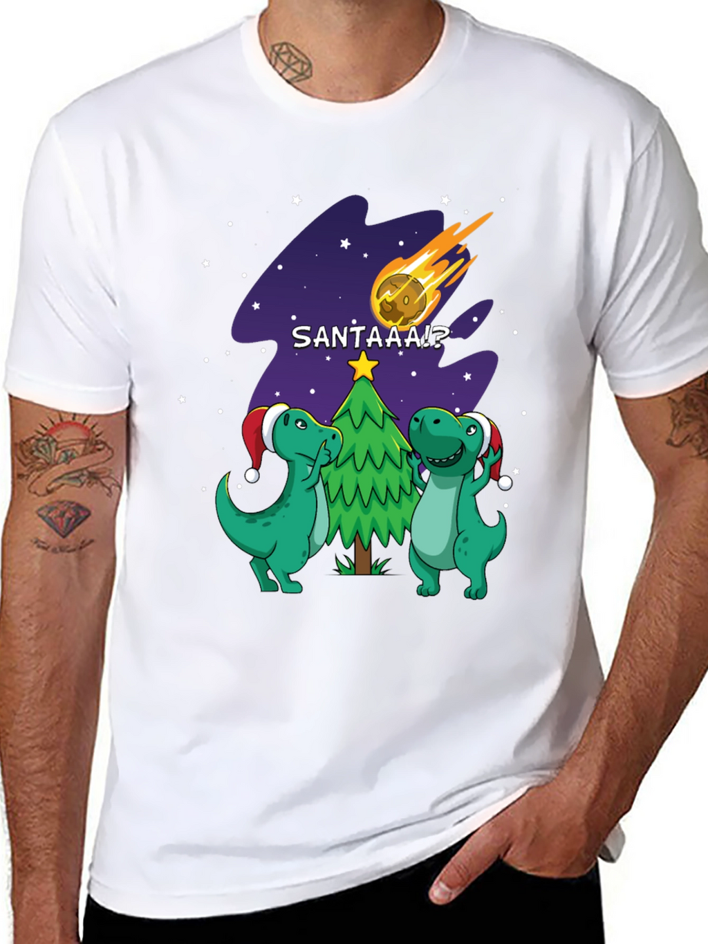 Dinosaur Santa Comet Christmas T-Shirt