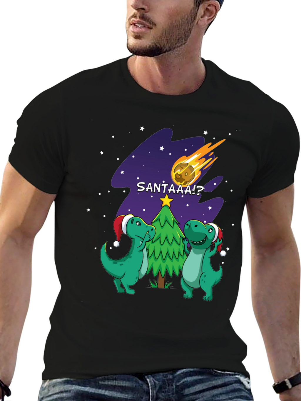 Dinosaur Santa Comet Christmas T-Shirt