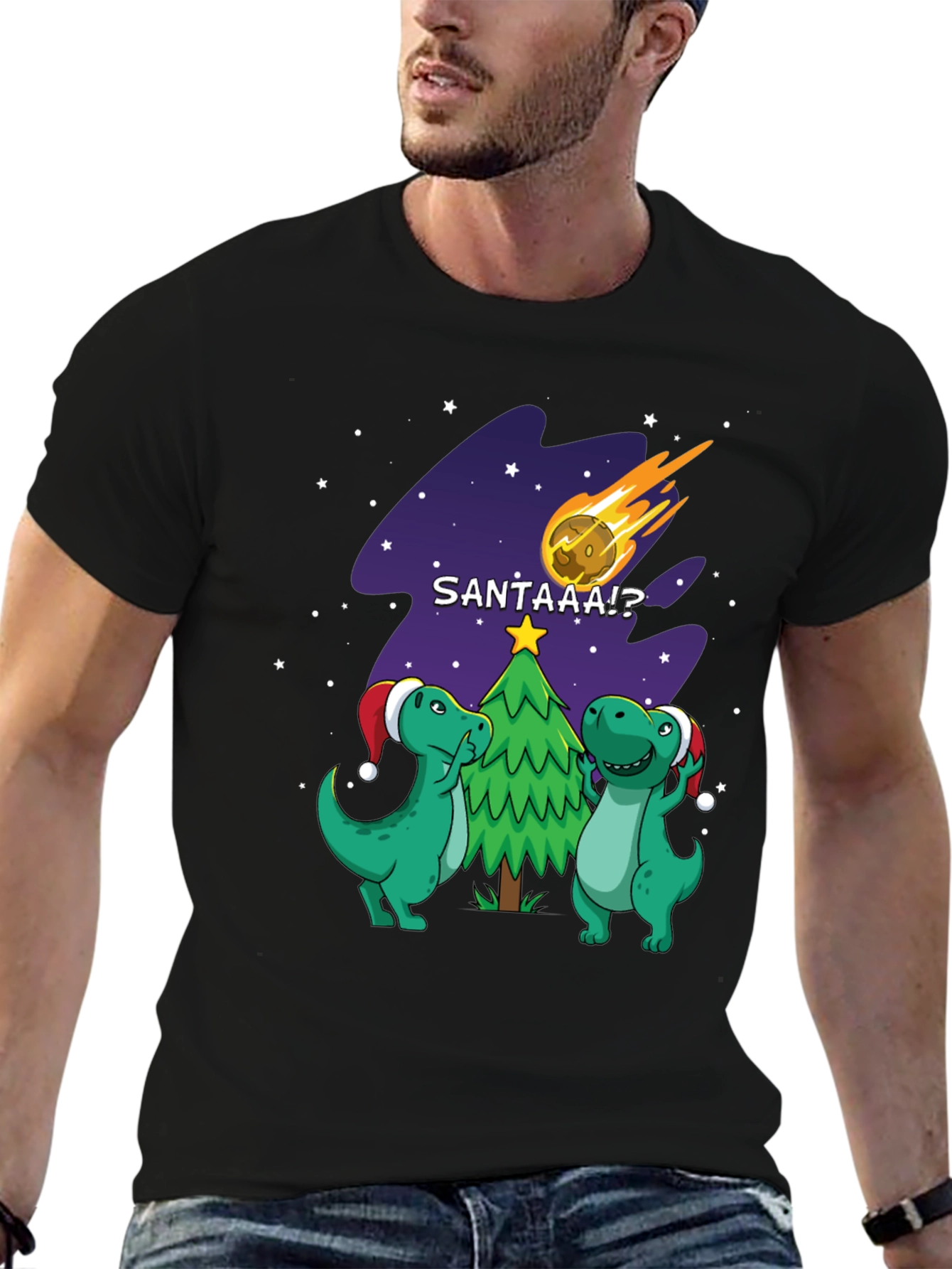 Dinosaur Santa Comet Christmas T-Shirt