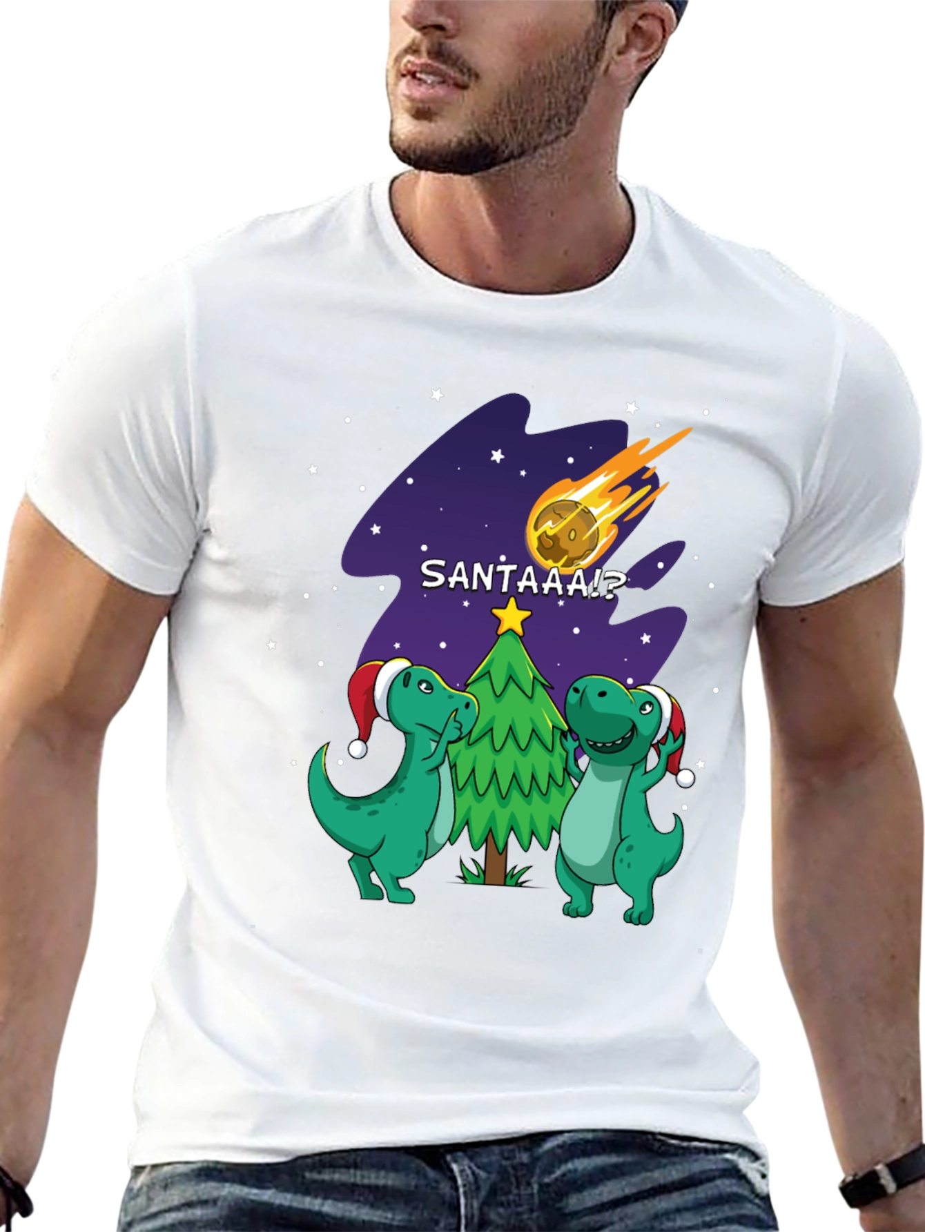 Dinosaur Santa Comet Christmas T-Shirt