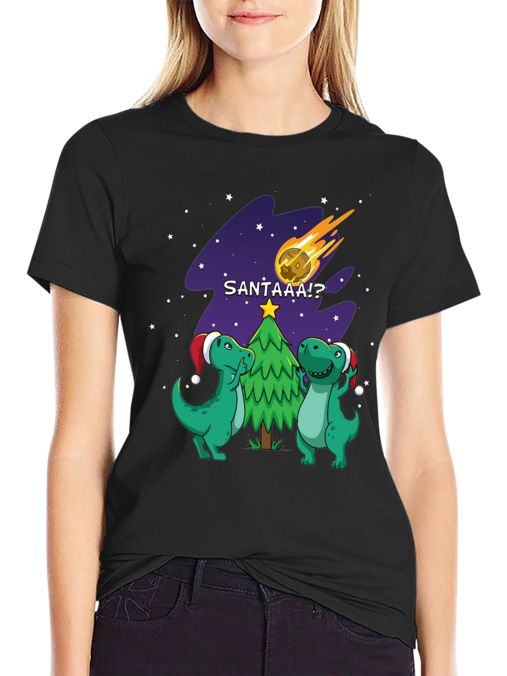 Dinosaur Santa Comet Christmas T-Shirt