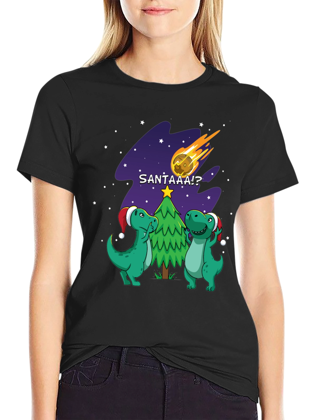 Dinosaur Santa Comet Christmas T-Shirt