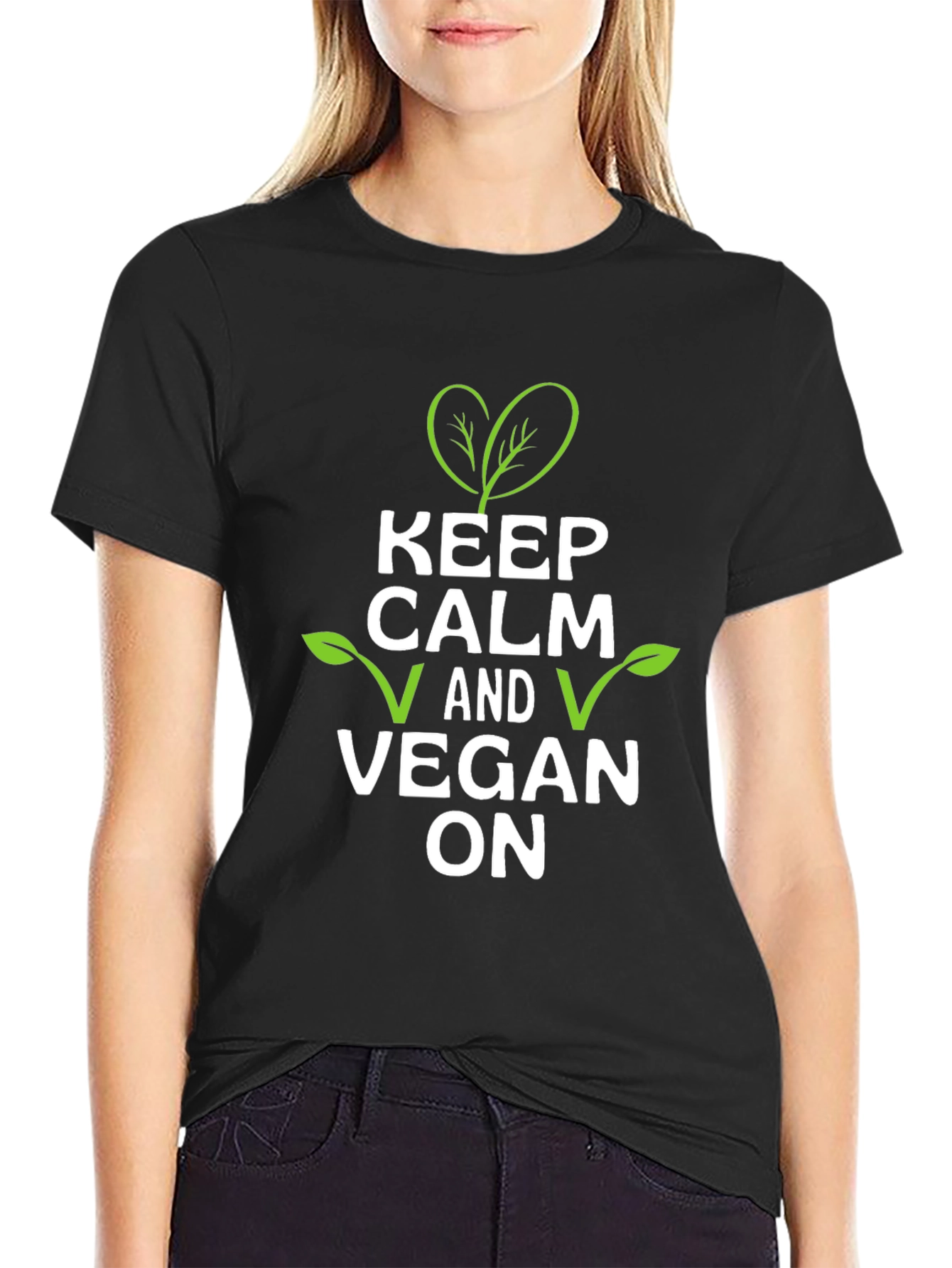 Keep Calm and Vegan On T-Shirt - Black
