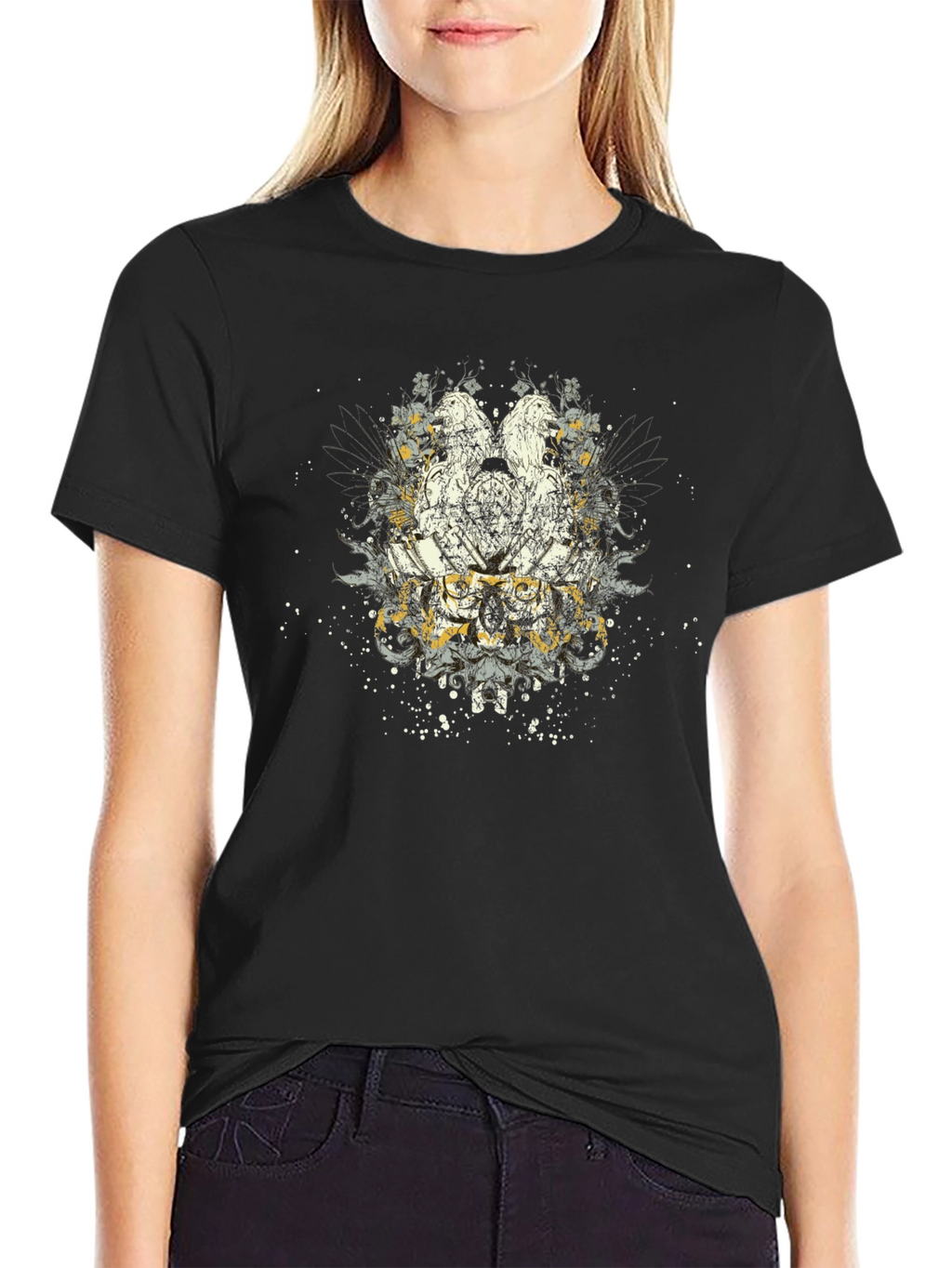 Graphic Eagle Print Black T-Shirt