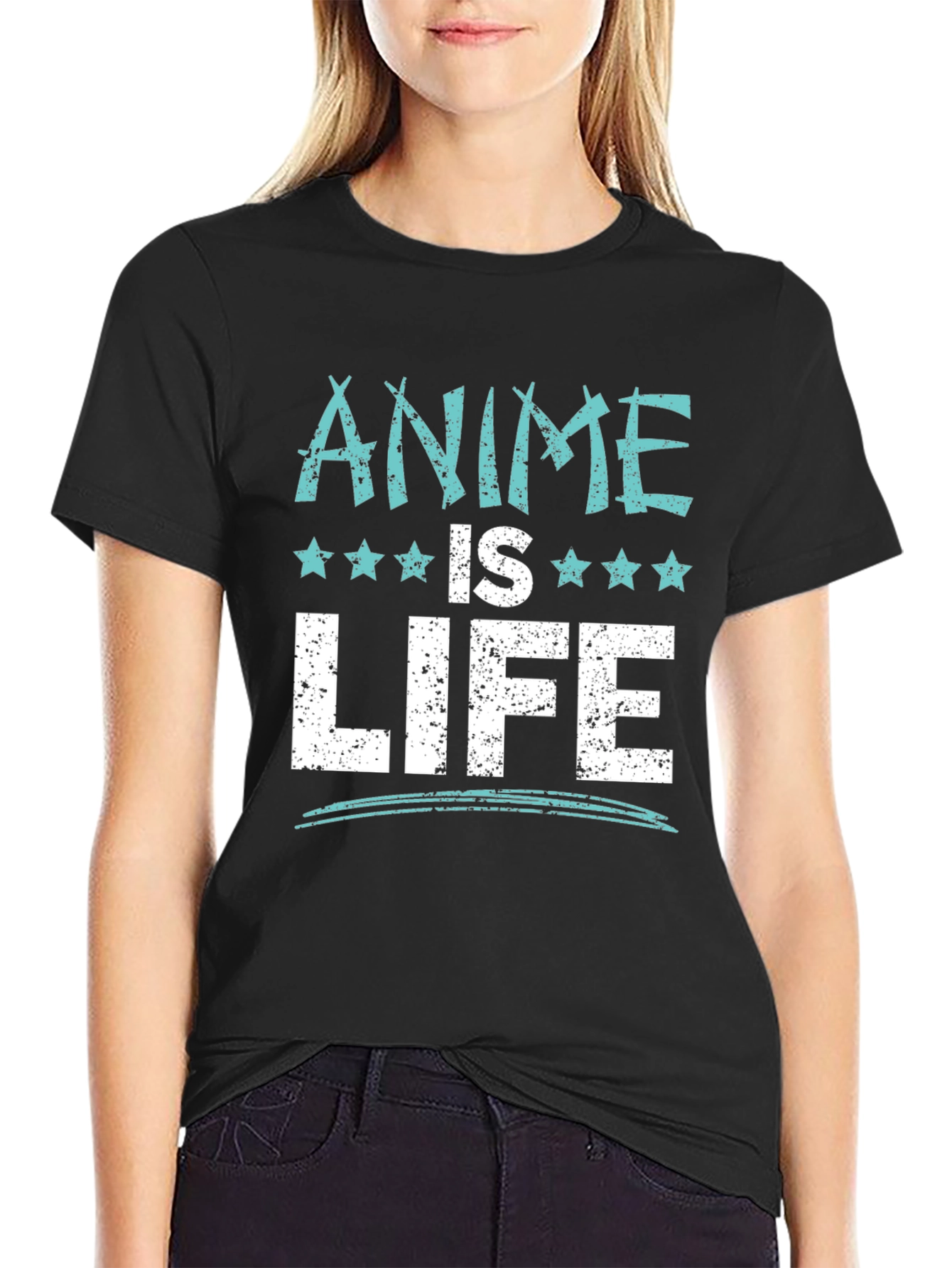 Anime Is Life Graphic Tee - Black