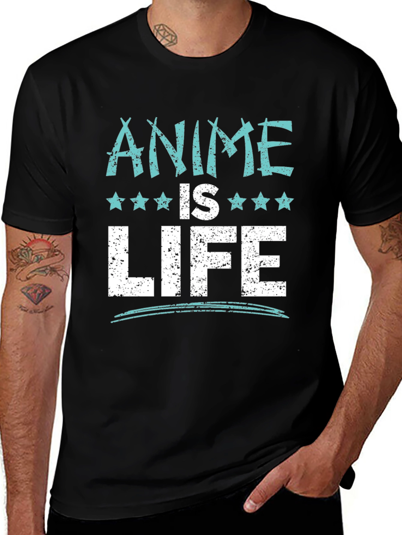 Anime Is Life Graphic Tee - Black