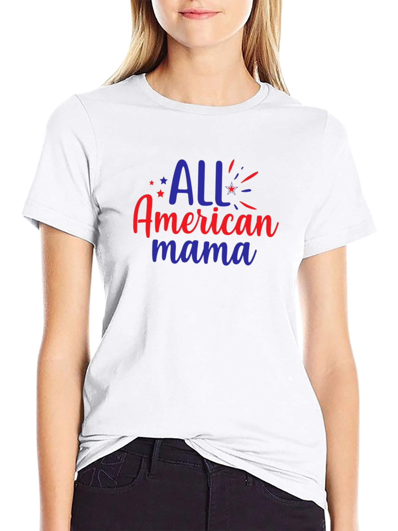All American Mama Graphic Tee - Patriotic Black T-Shirt