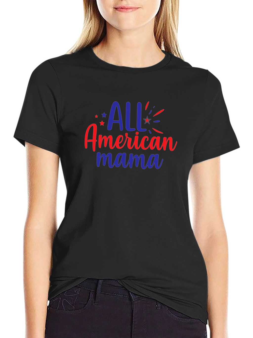 All American Mama Graphic Tee - Patriotic Black T-Shirt