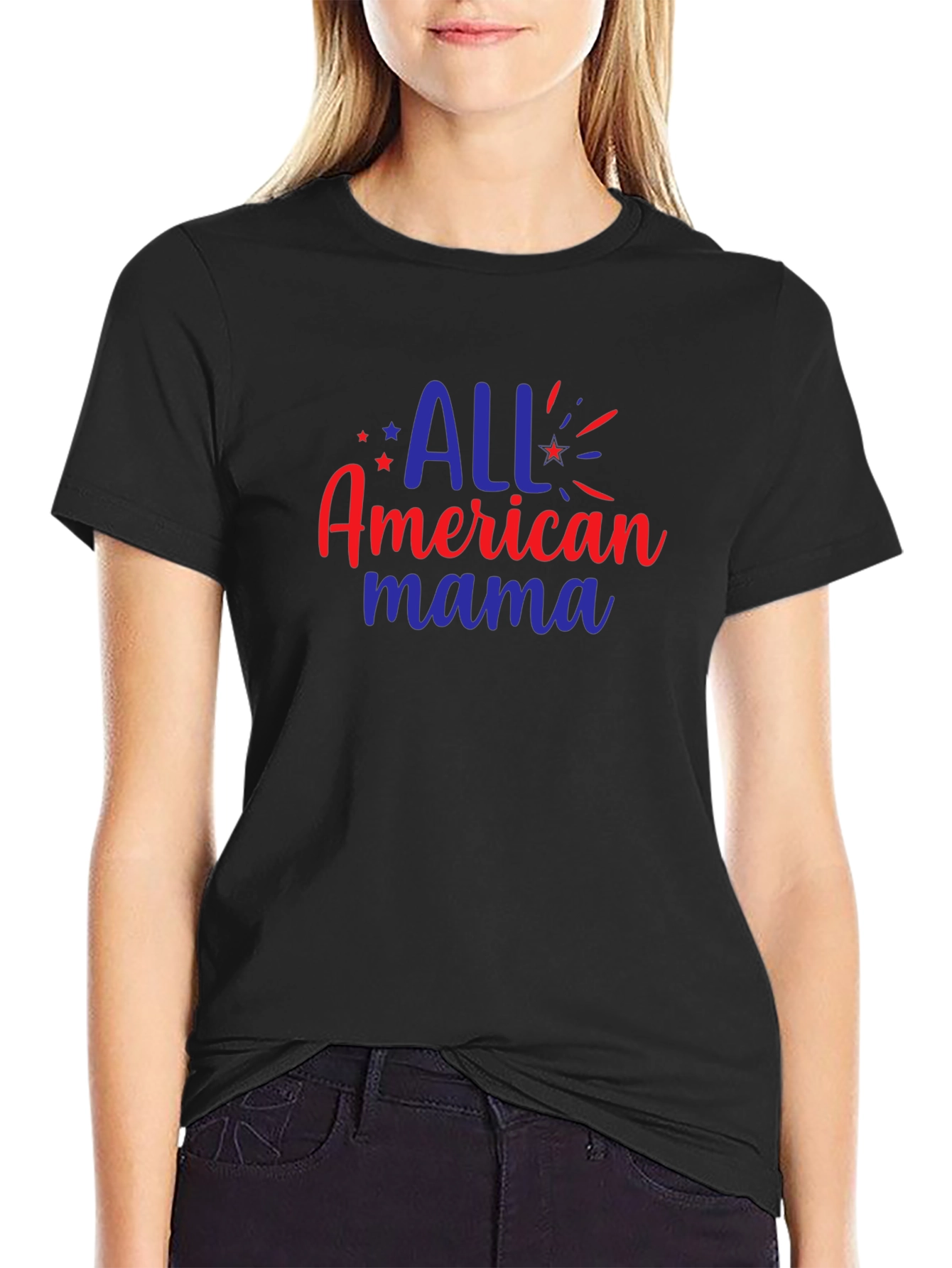 All American Mama Graphic Tee - Patriotic Black T-Shirt