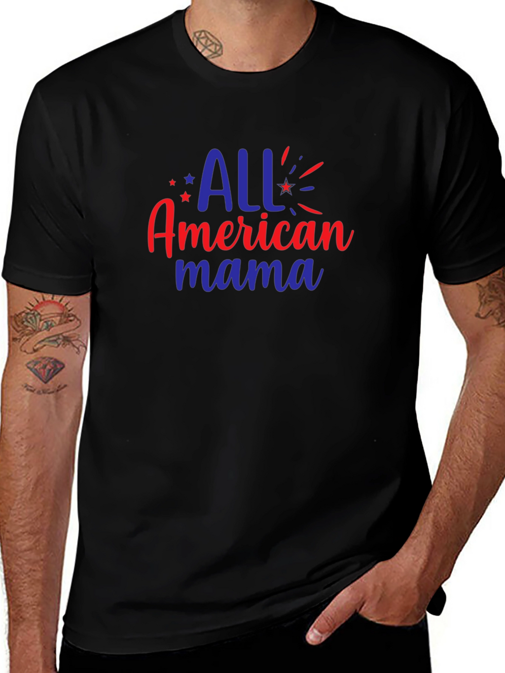 All American Mama Graphic Tee - Patriotic Black T-Shirt