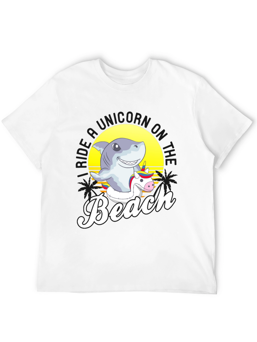 Shark Riding Unicorn Beach T-Shirt