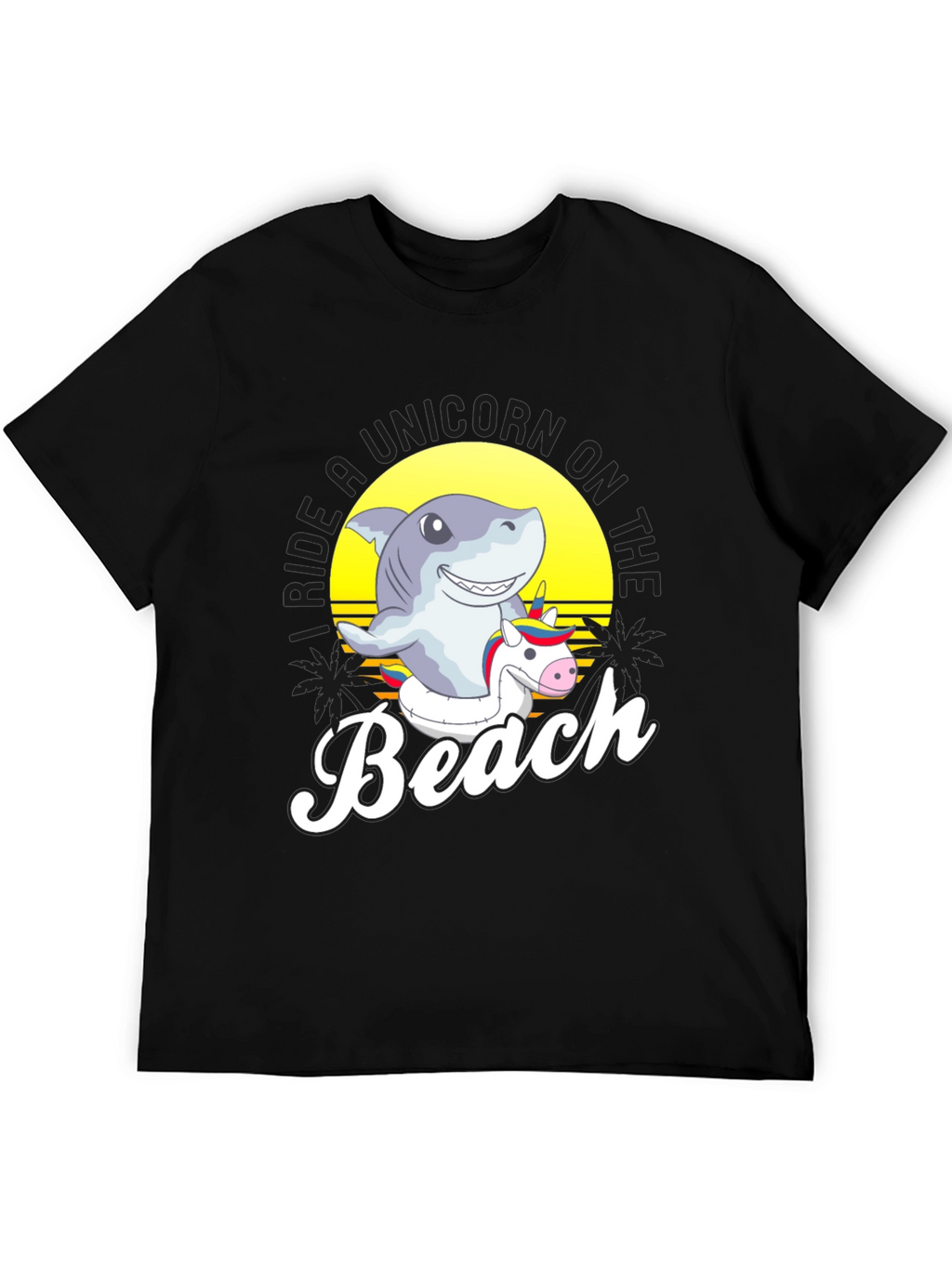 Shark Riding Unicorn Beach T-Shirt