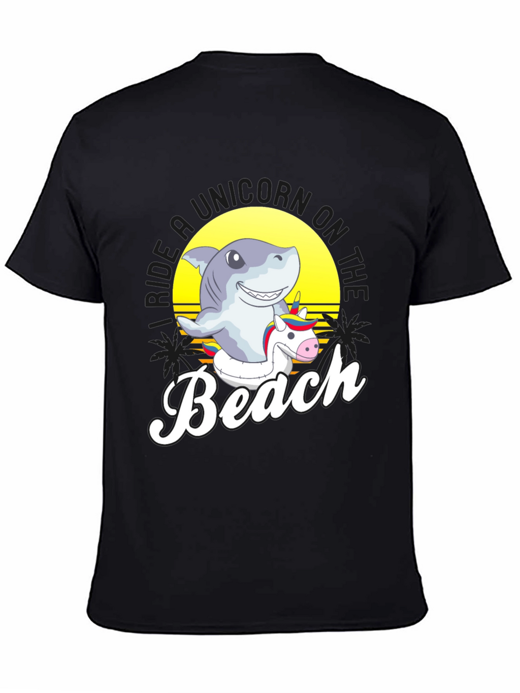 Shark Riding Unicorn Beach T-Shirt