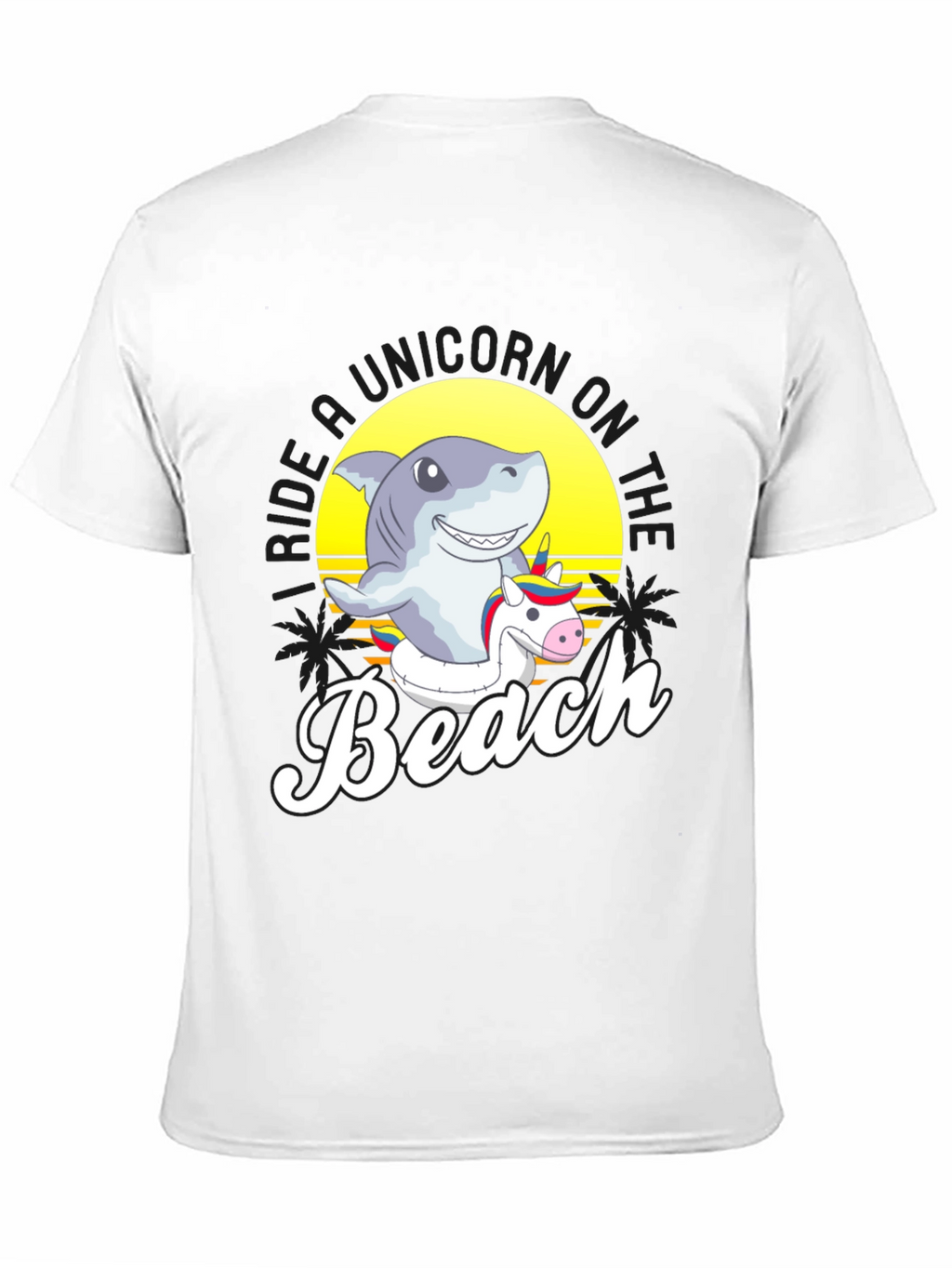 Shark Riding Unicorn Beach T-Shirt
