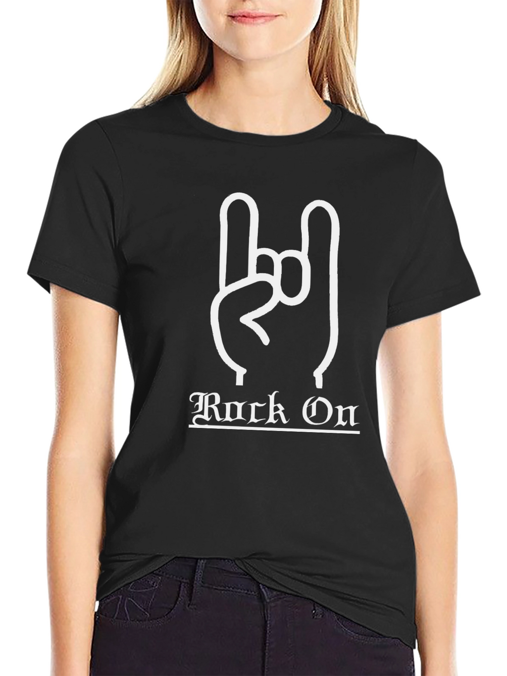Rock On Black T-Shirt with Hand Gesture