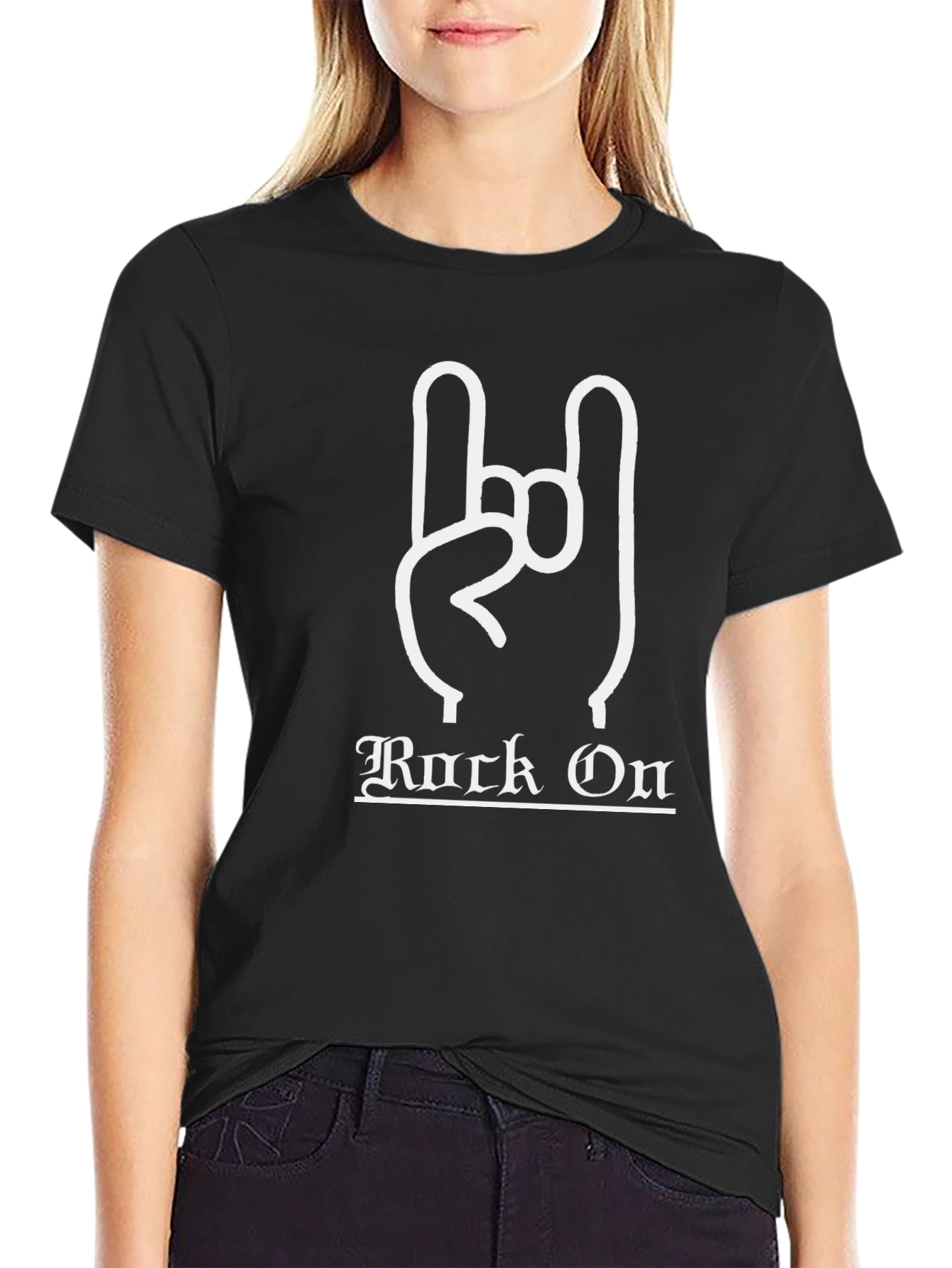 Rock On Black T-Shirt with Hand Gesture