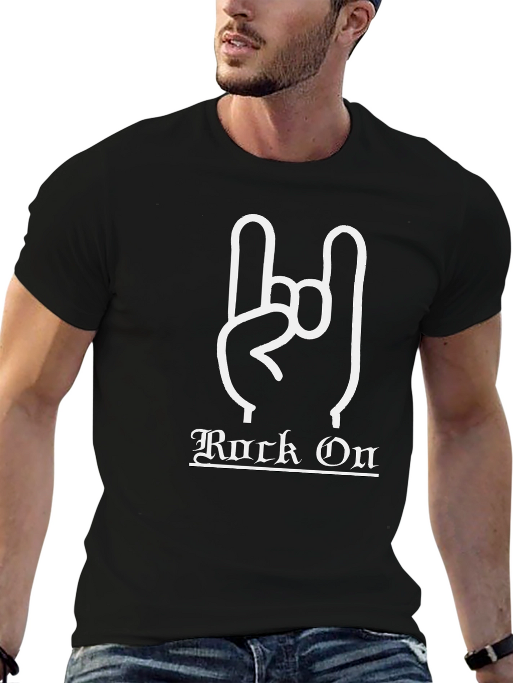 Rock On Black T-Shirt with Hand Gesture