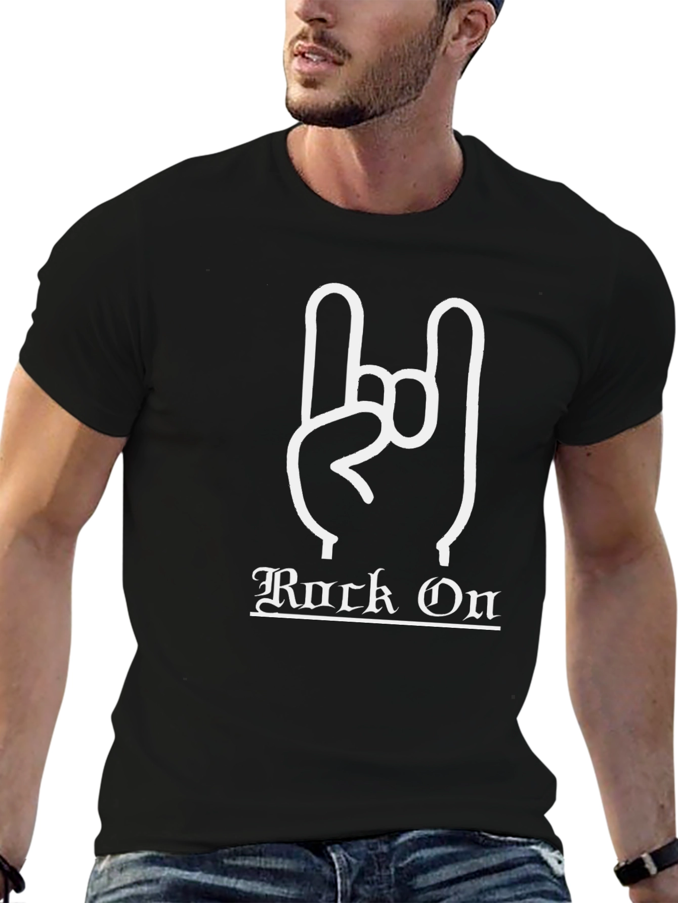 Rock On Black T-Shirt with Hand Gesture
