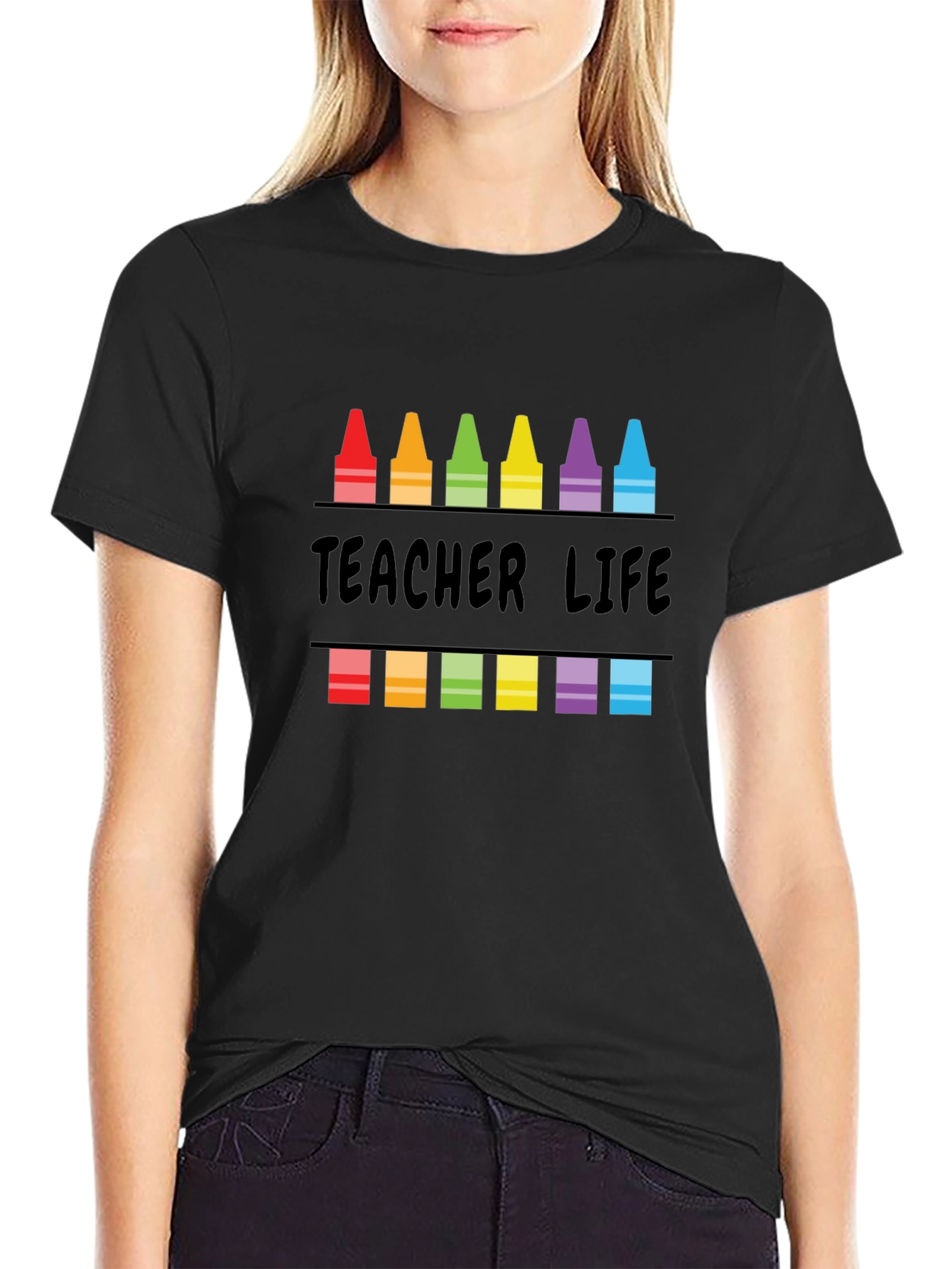 Teacher Life Crayon Graphic T-Shirt