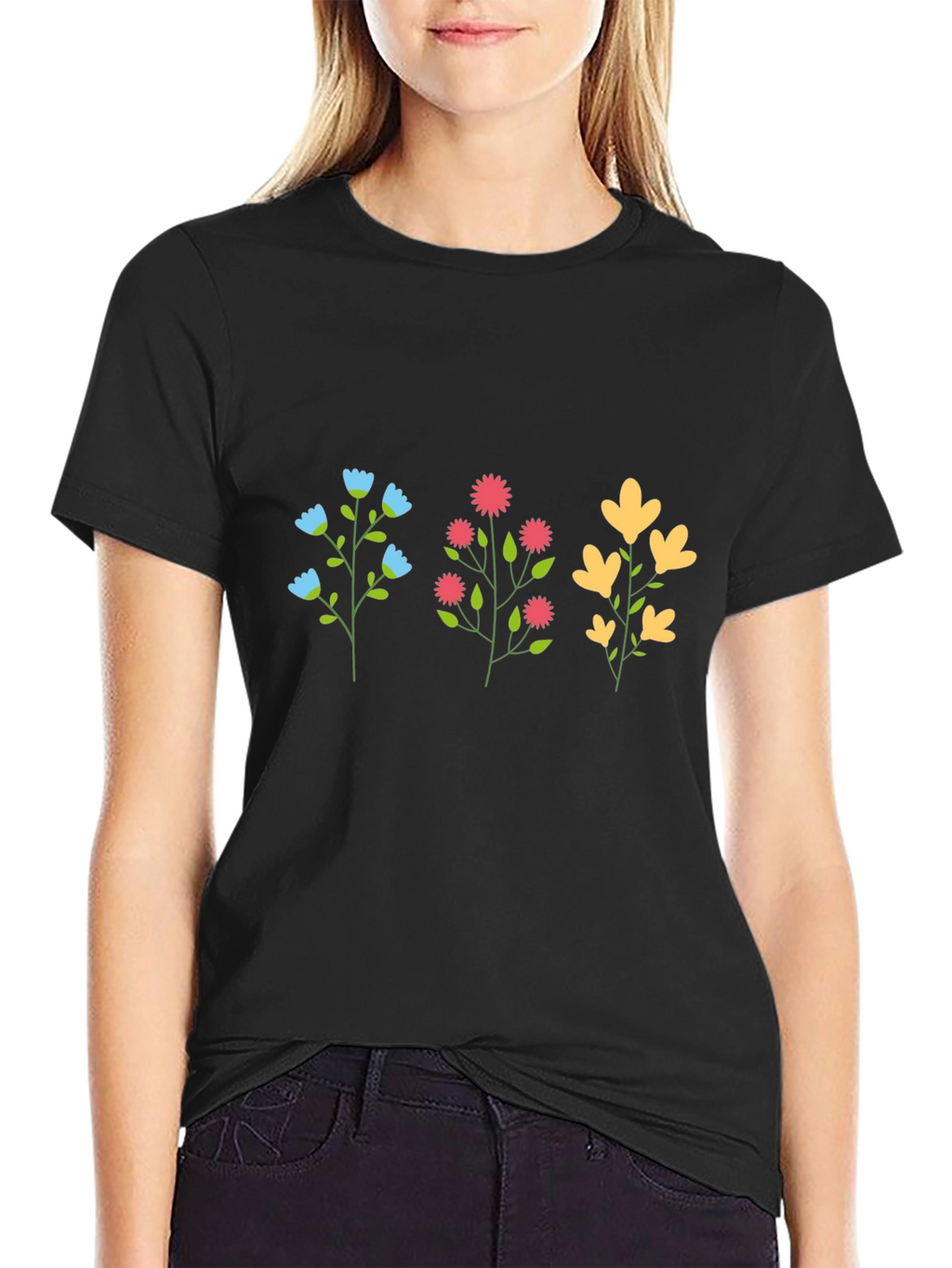 Floral Print Black T-Shirt - Casual Style