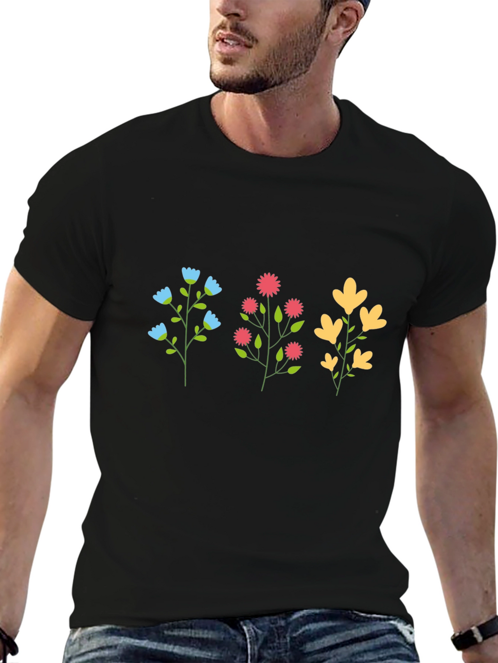 Floral Print Black T-Shirt - Casual Style